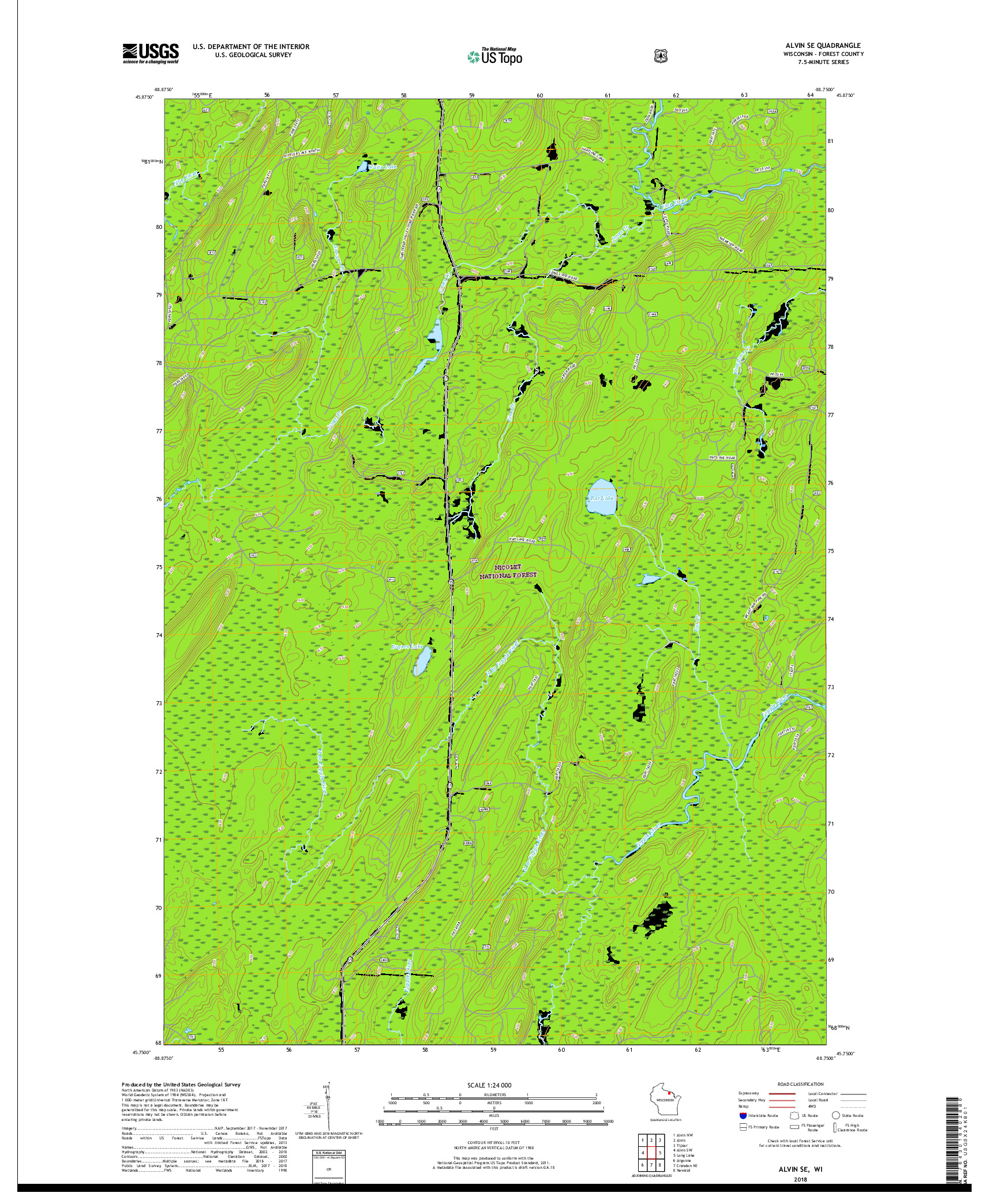 USGS US TOPO 7.5-MINUTE MAP FOR ALVIN SE, WI 2018