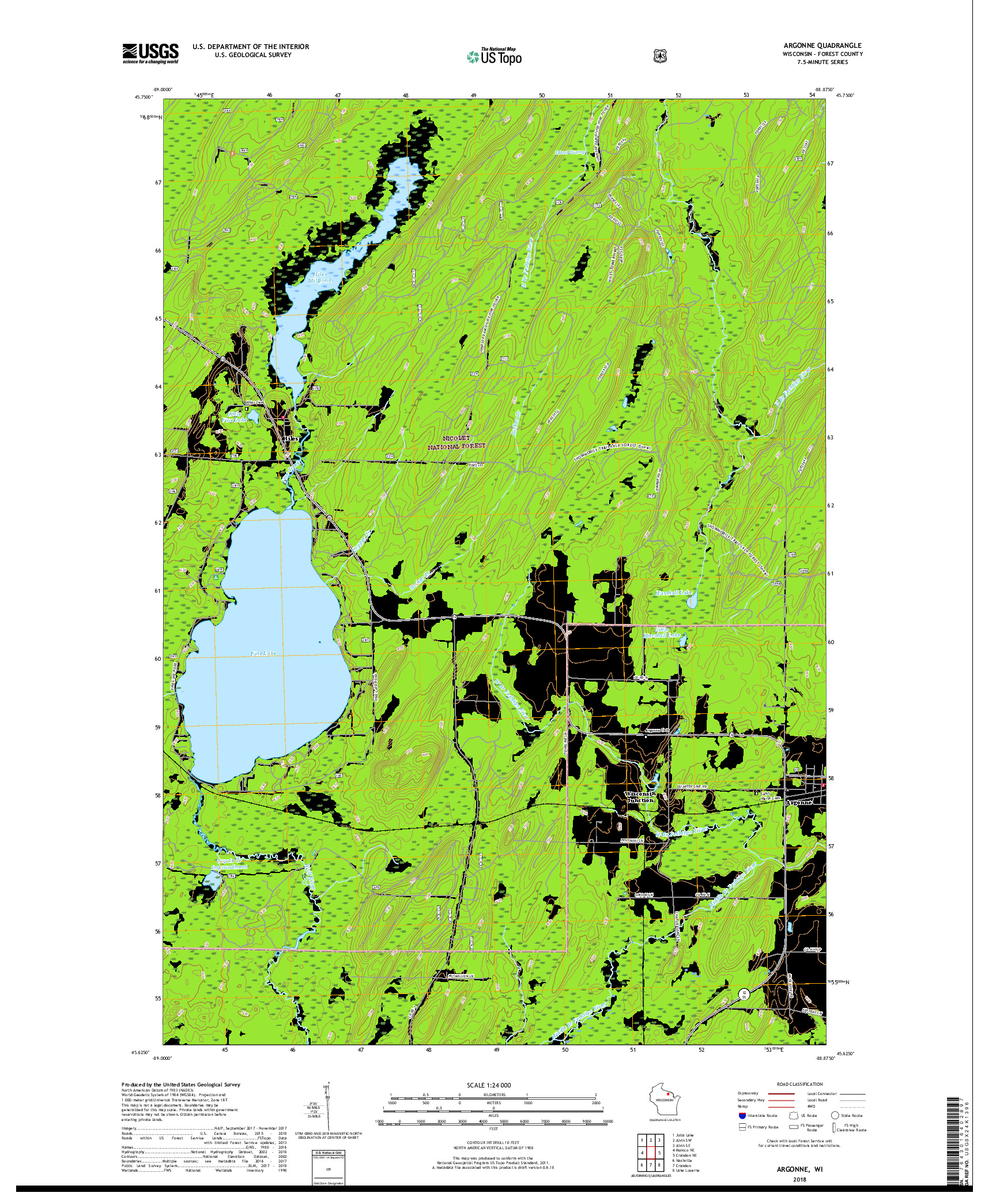 USGS US TOPO 7.5-MINUTE MAP FOR ARGONNE, WI 2018
