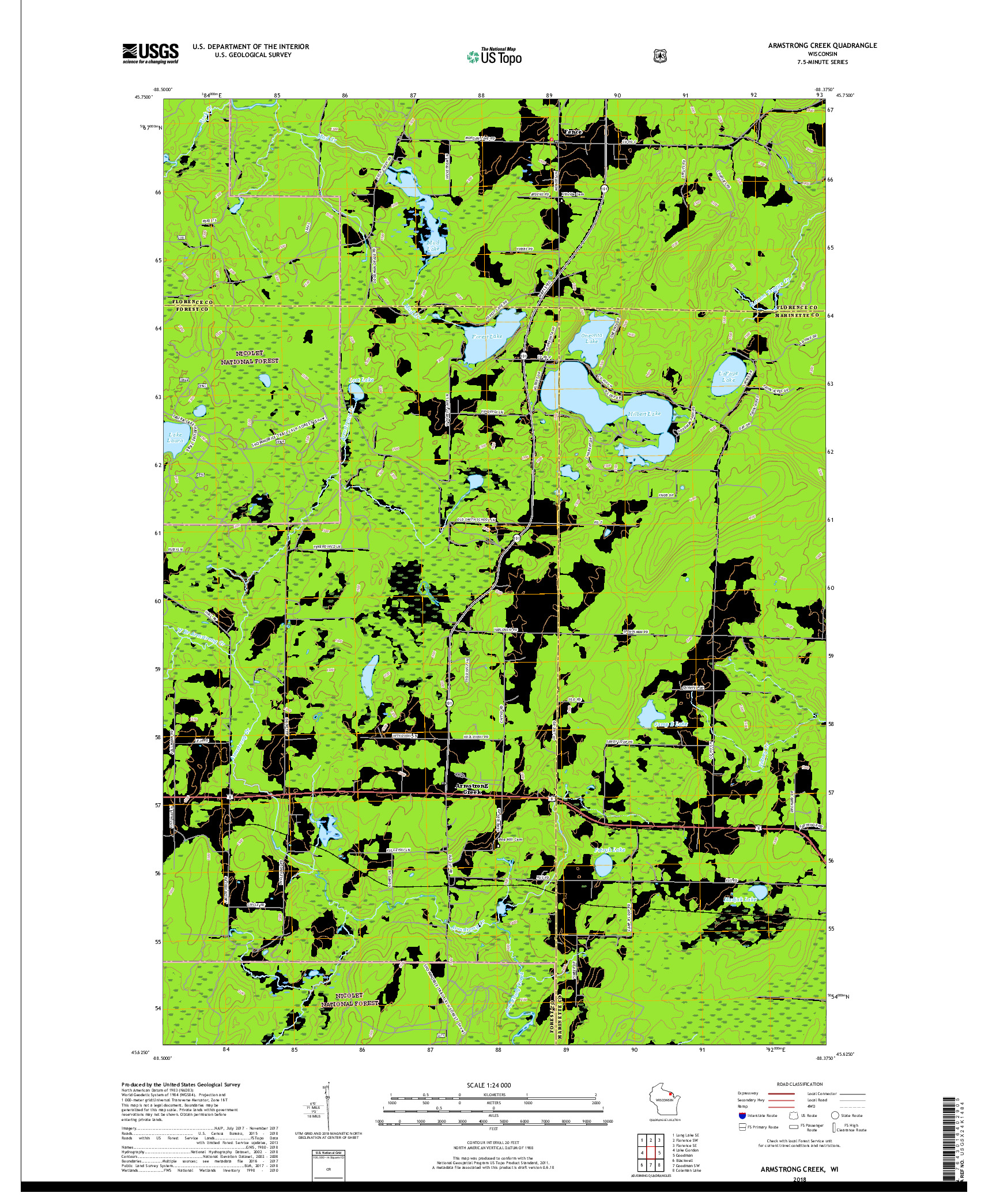 USGS US TOPO 7.5-MINUTE MAP FOR ARMSTRONG CREEK, WI 2018