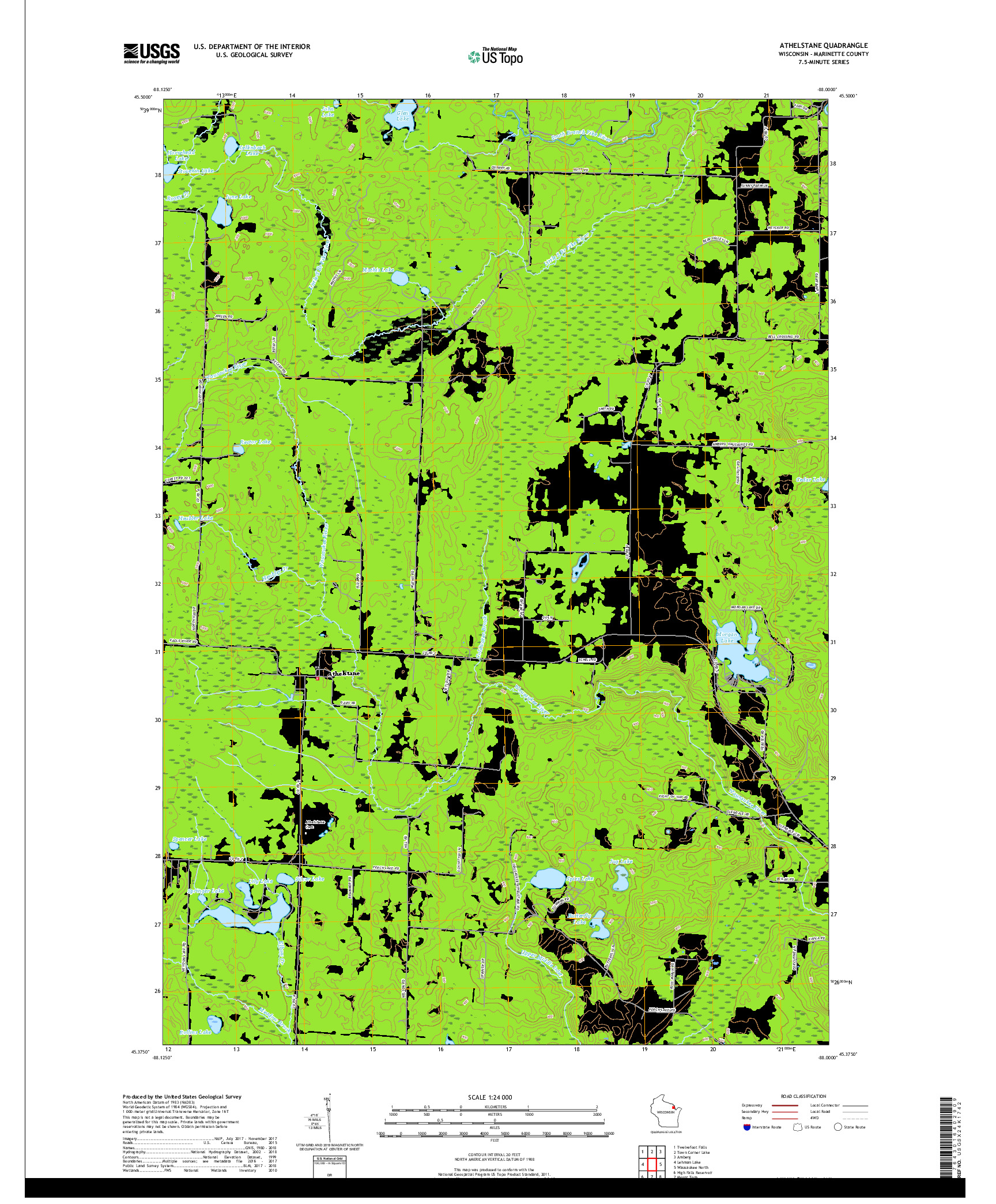 USGS US TOPO 7.5-MINUTE MAP FOR ATHELSTANE, WI 2018