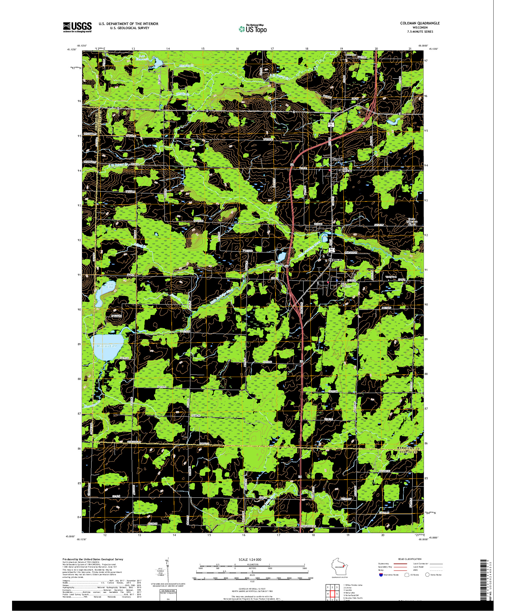 USGS US TOPO 7.5-MINUTE MAP FOR COLEMAN, WI 2018