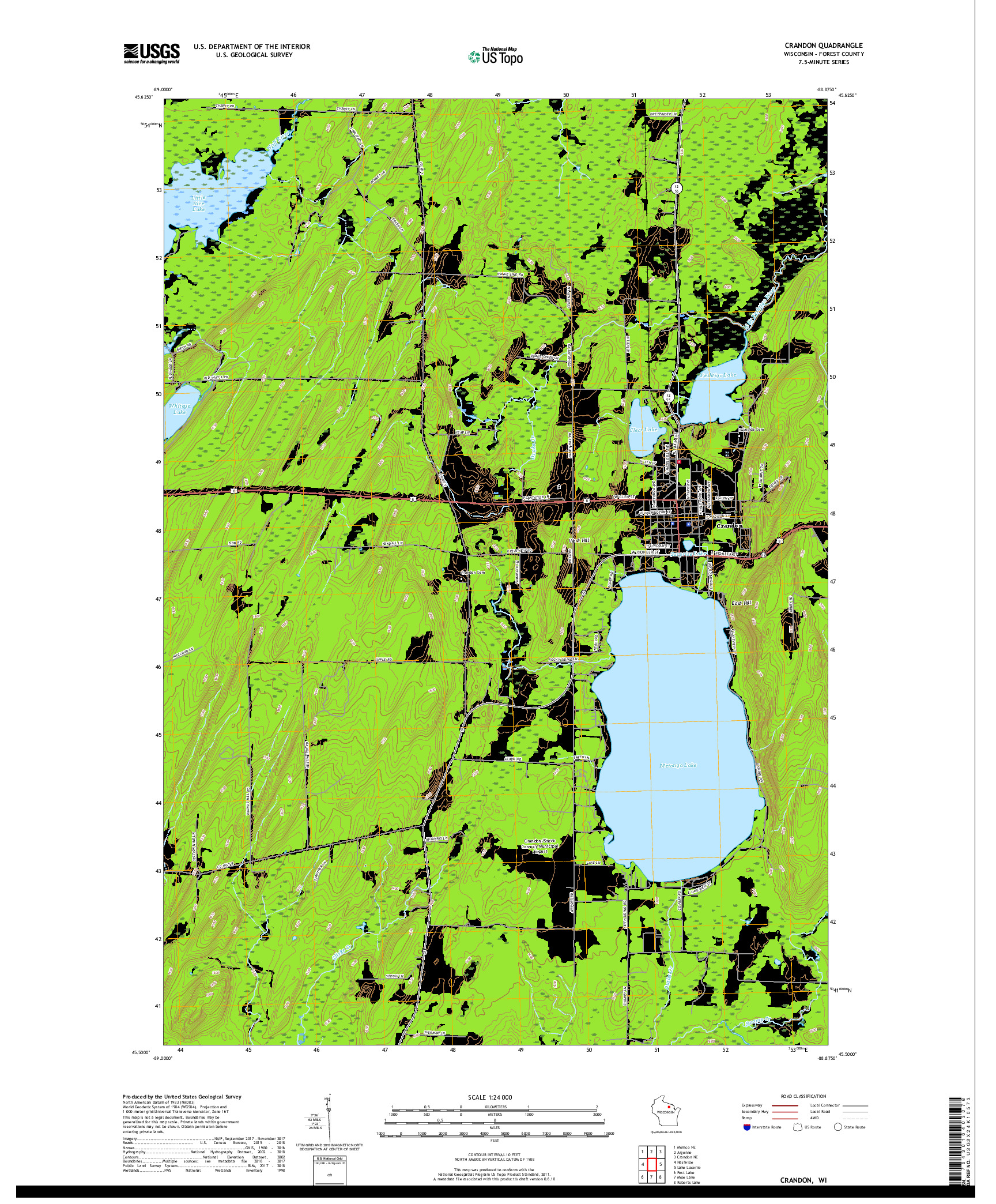 USGS US TOPO 7.5-MINUTE MAP FOR CRANDON, WI 2018