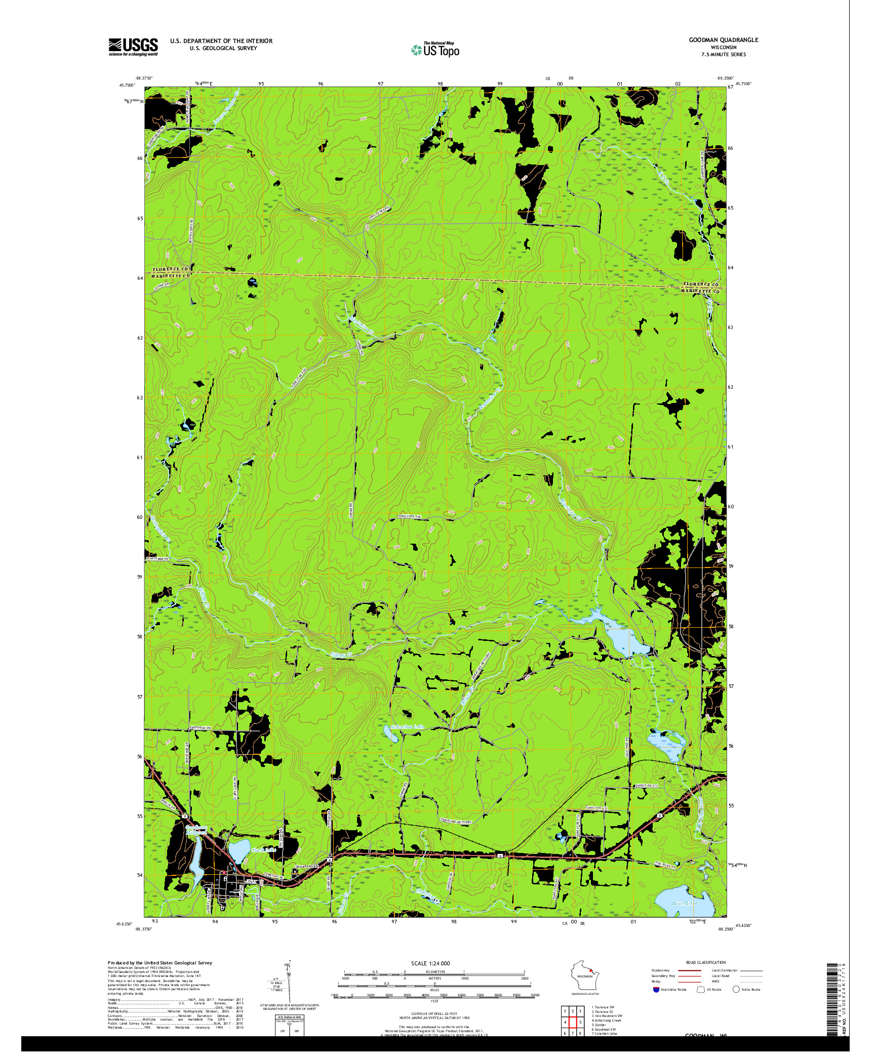 USGS US TOPO 7.5-MINUTE MAP FOR GOODMAN, WI 2018