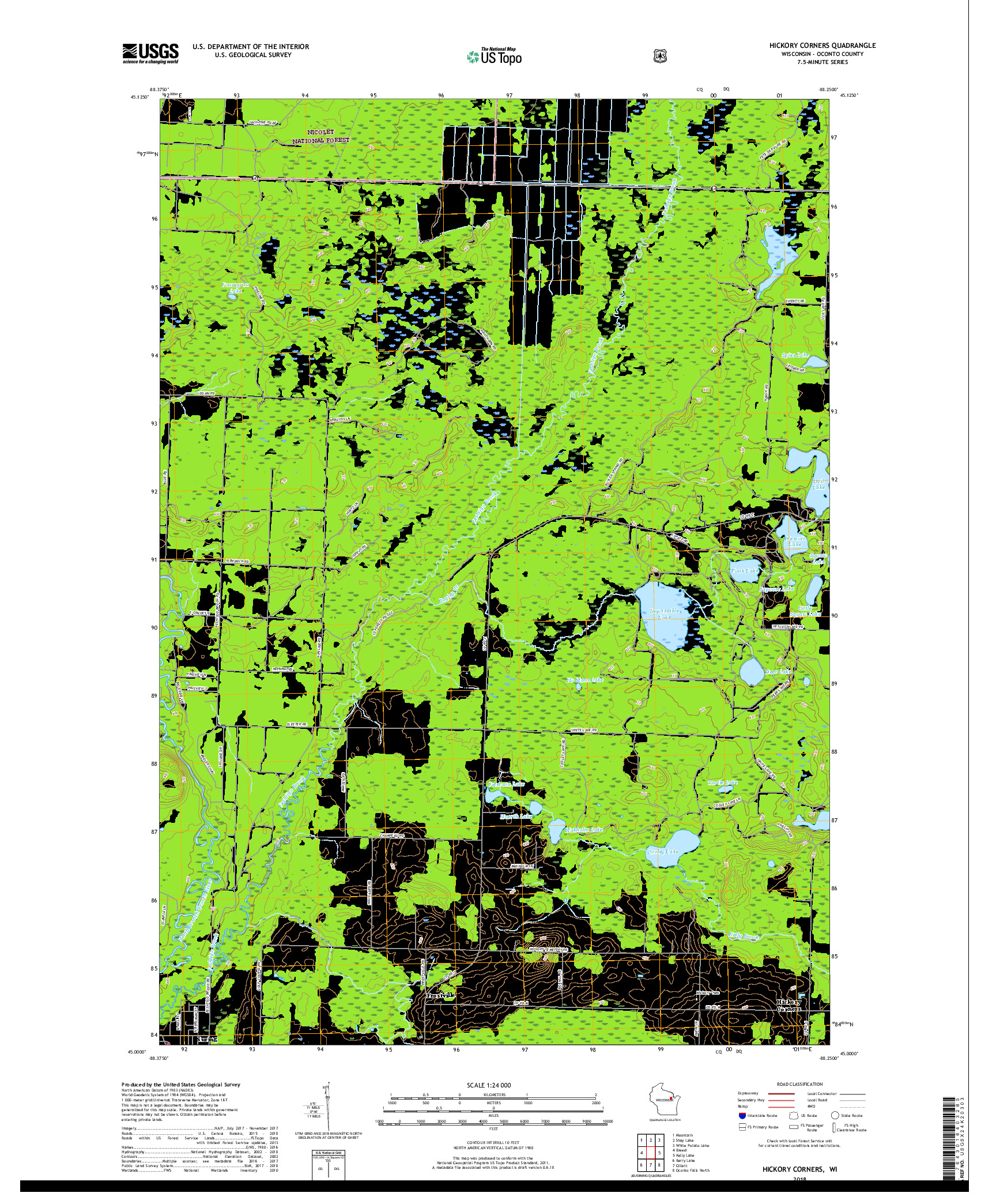 USGS US TOPO 7.5-MINUTE MAP FOR HICKORY CORNERS, WI 2018