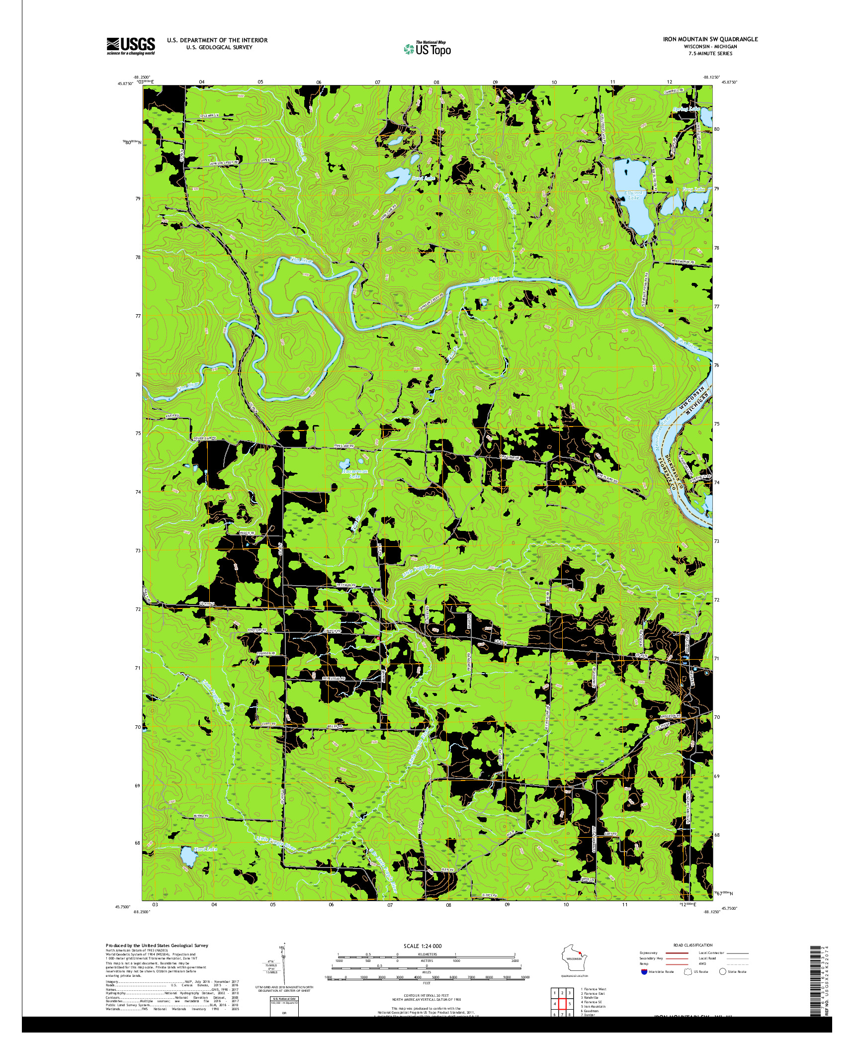 USGS US TOPO 7.5-MINUTE MAP FOR IRON MOUNTAIN SW, WI,MI 2018