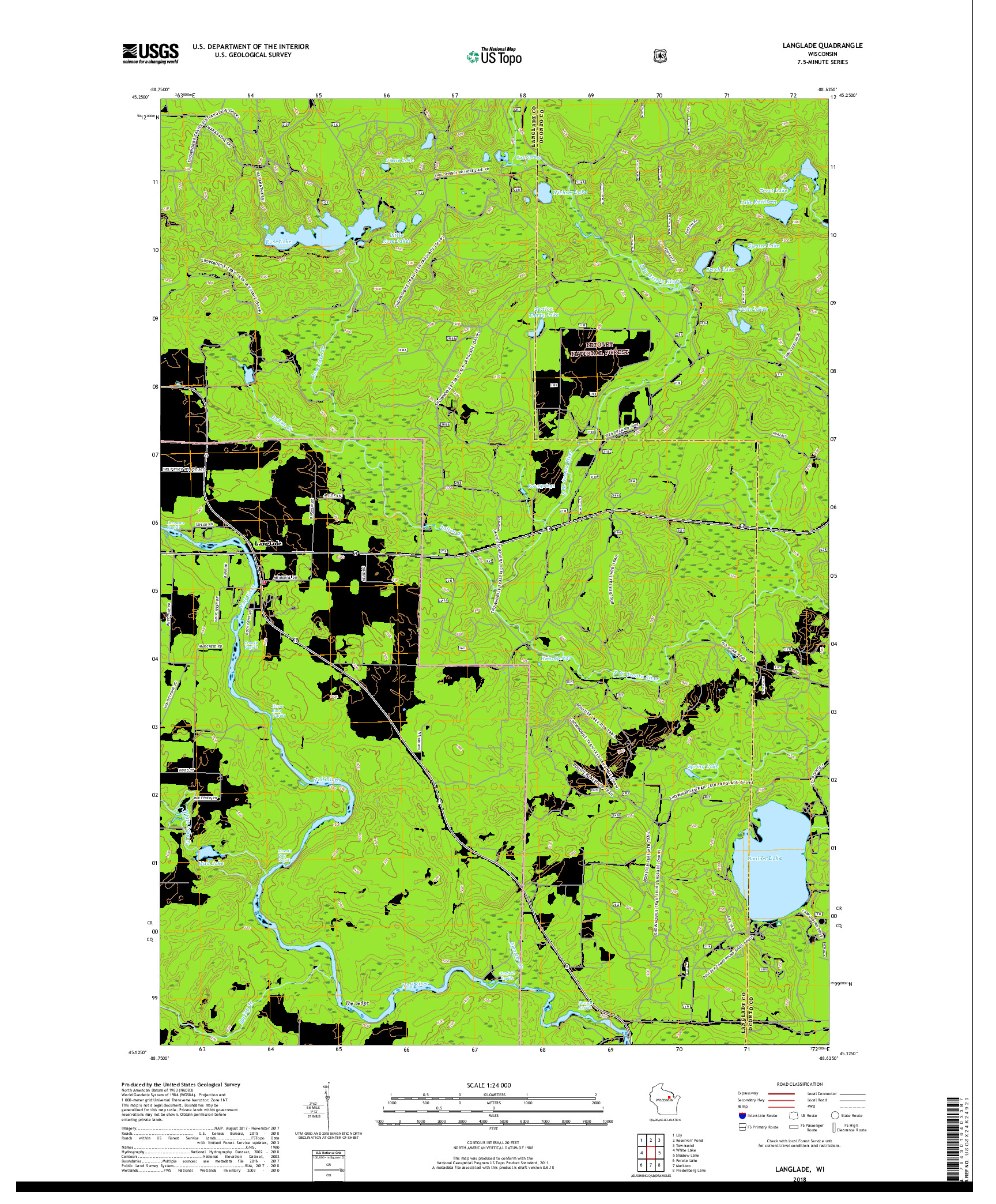 USGS US TOPO 7.5-MINUTE MAP FOR LANGLADE, WI 2018