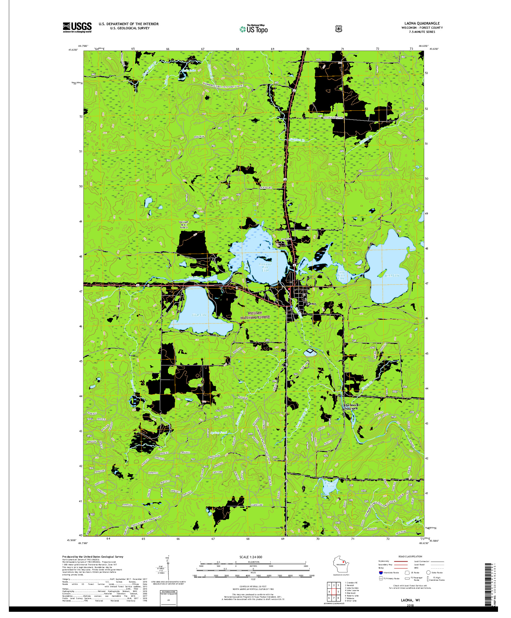 USGS US TOPO 7.5-MINUTE MAP FOR LAONA, WI 2018