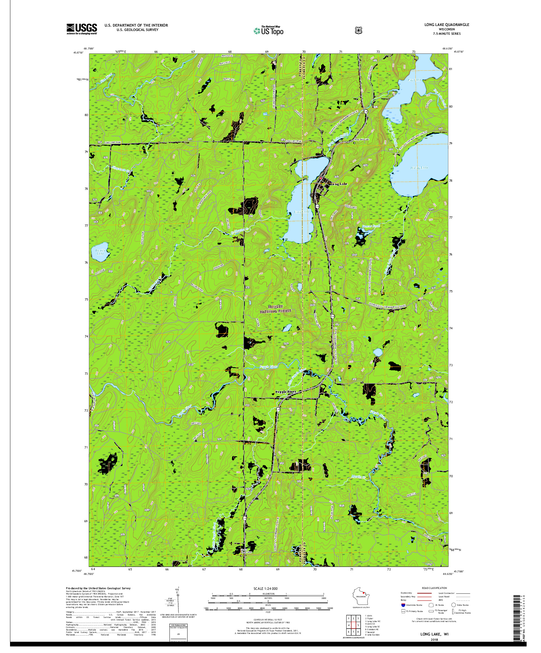 USGS US TOPO 7.5-MINUTE MAP FOR LONG LAKE, WI 2018