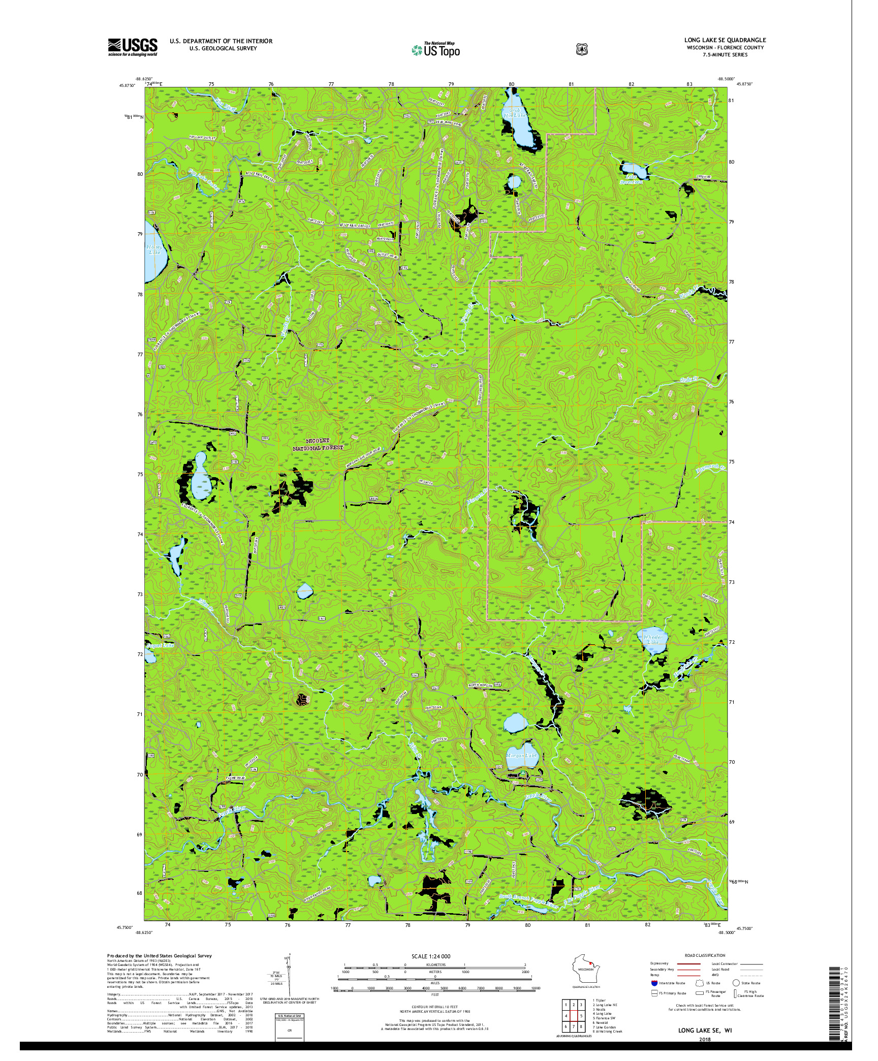 USGS US TOPO 7.5-MINUTE MAP FOR LONG LAKE SE, WI 2018
