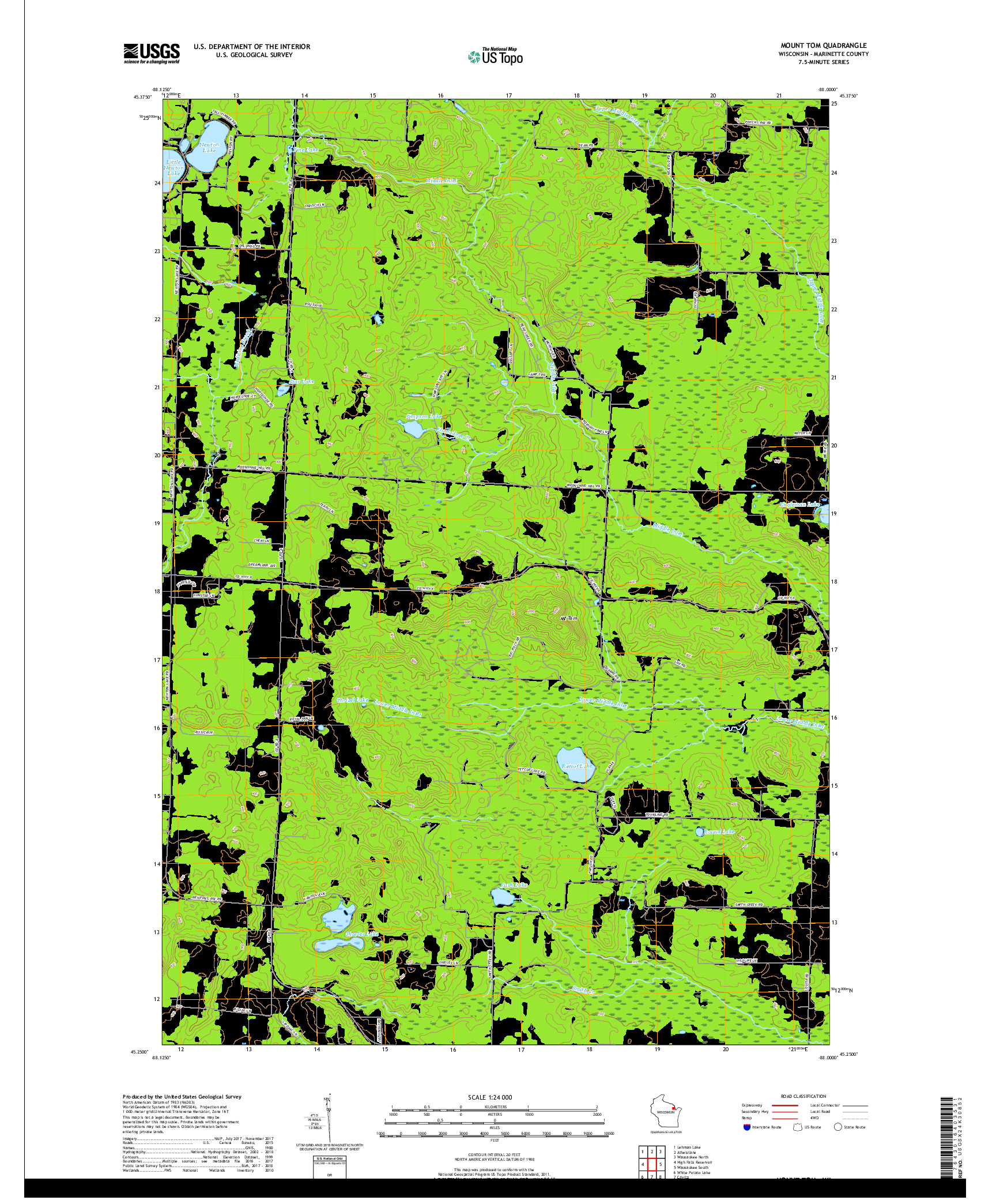 USGS US TOPO 7.5-MINUTE MAP FOR MOUNT TOM, WI 2018