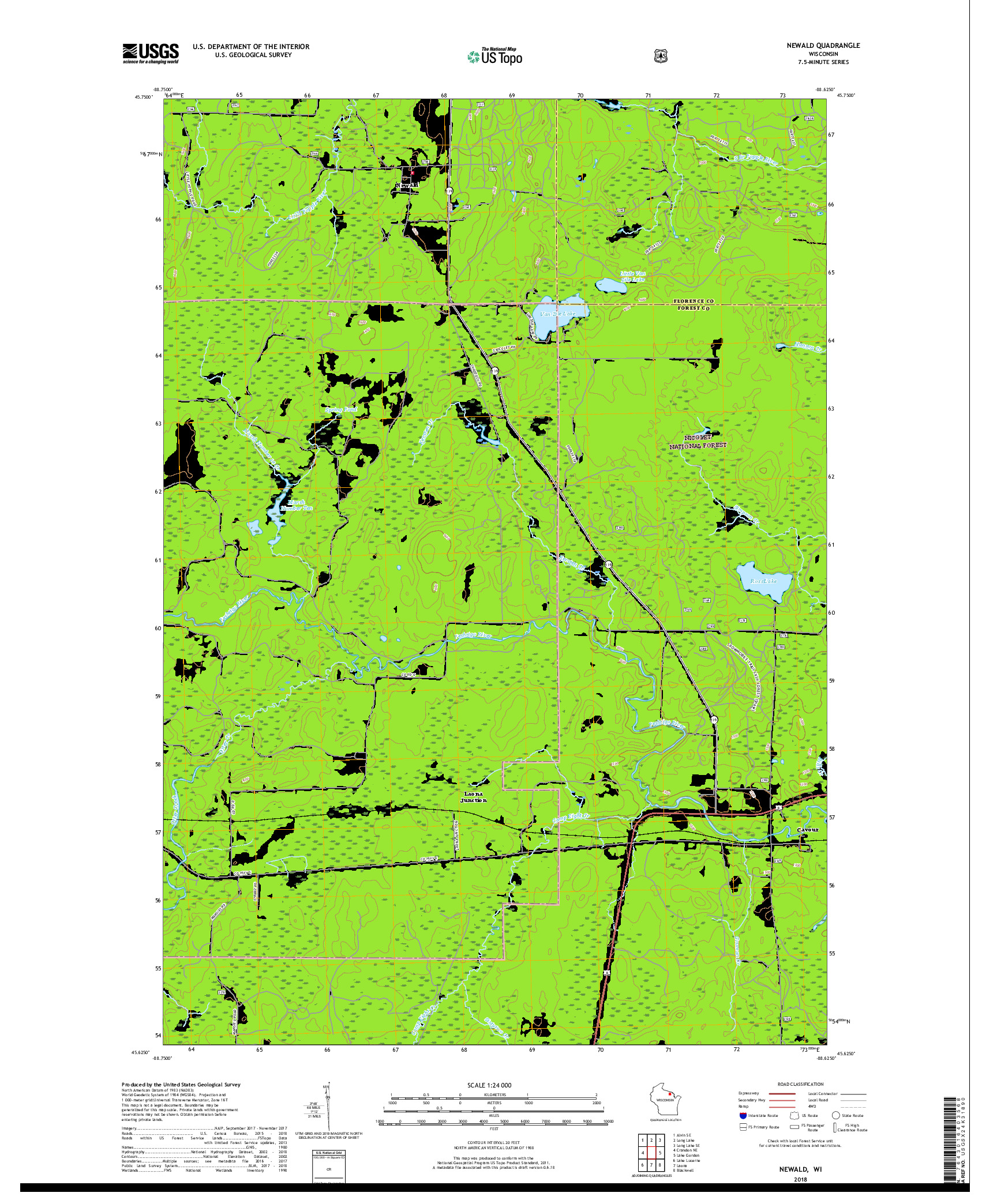 USGS US TOPO 7.5-MINUTE MAP FOR NEWALD, WI 2018