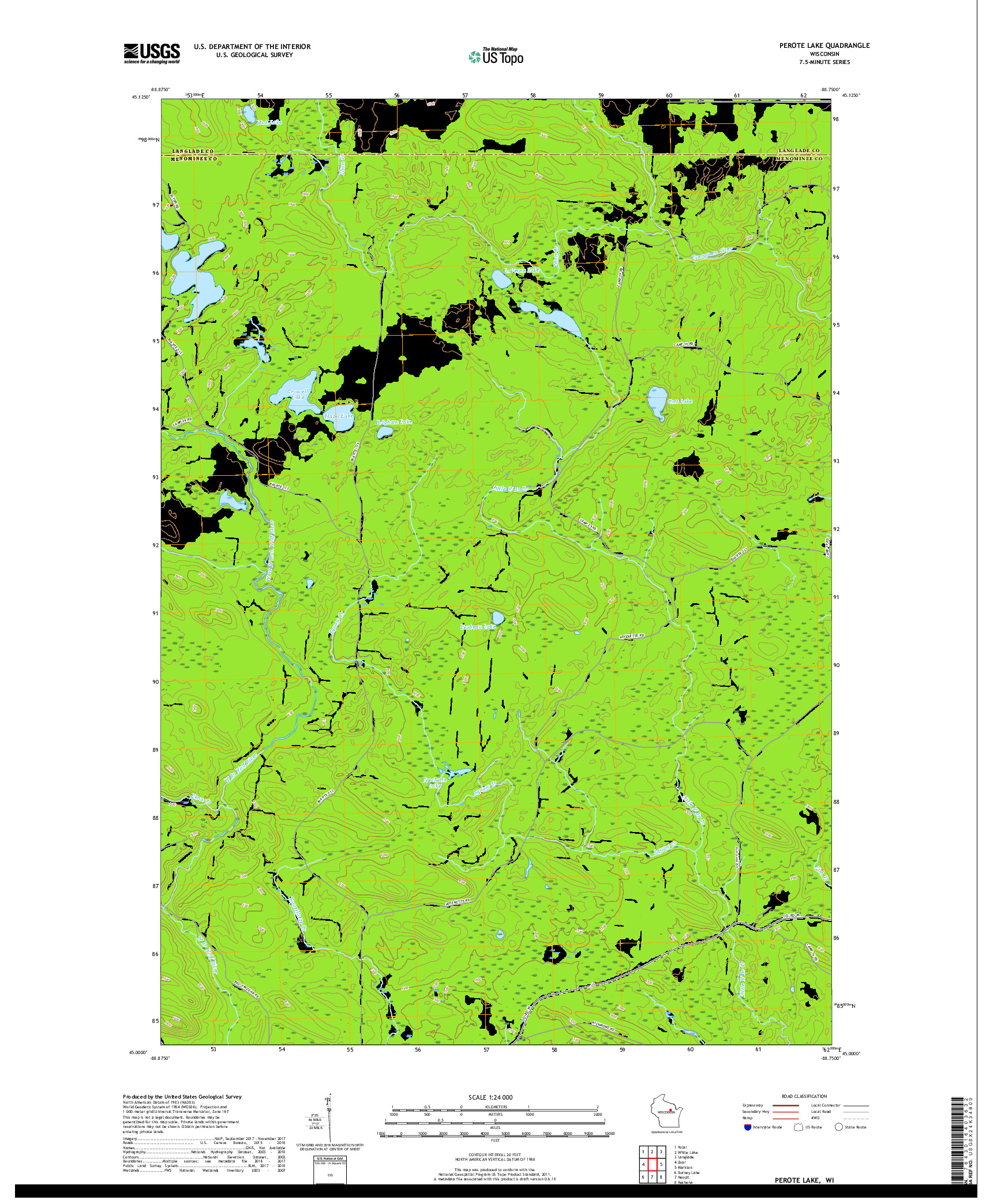 USGS US TOPO 7.5-MINUTE MAP FOR PEROTE LAKE, WI 2018