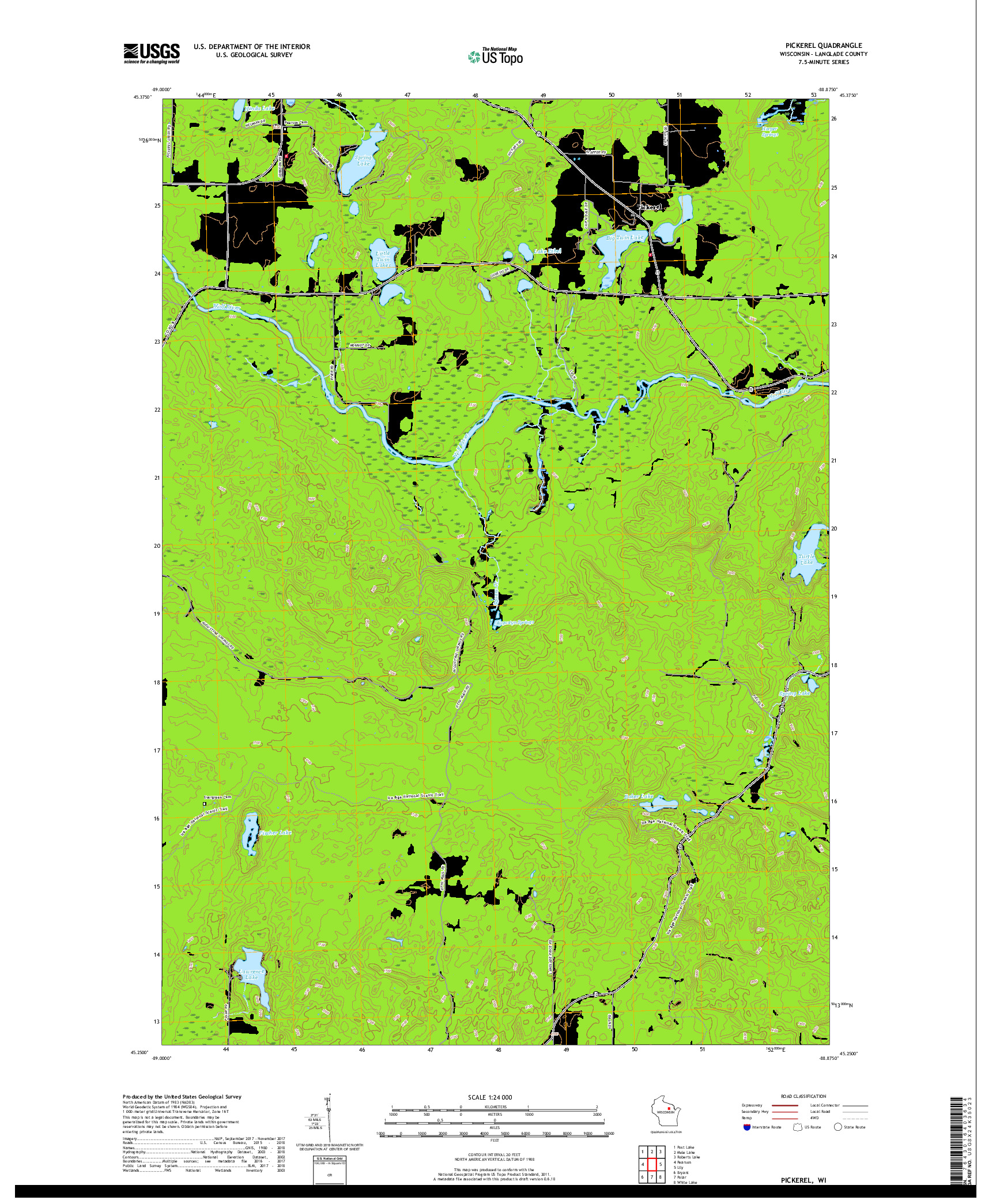 USGS US TOPO 7.5-MINUTE MAP FOR PICKEREL, WI 2018