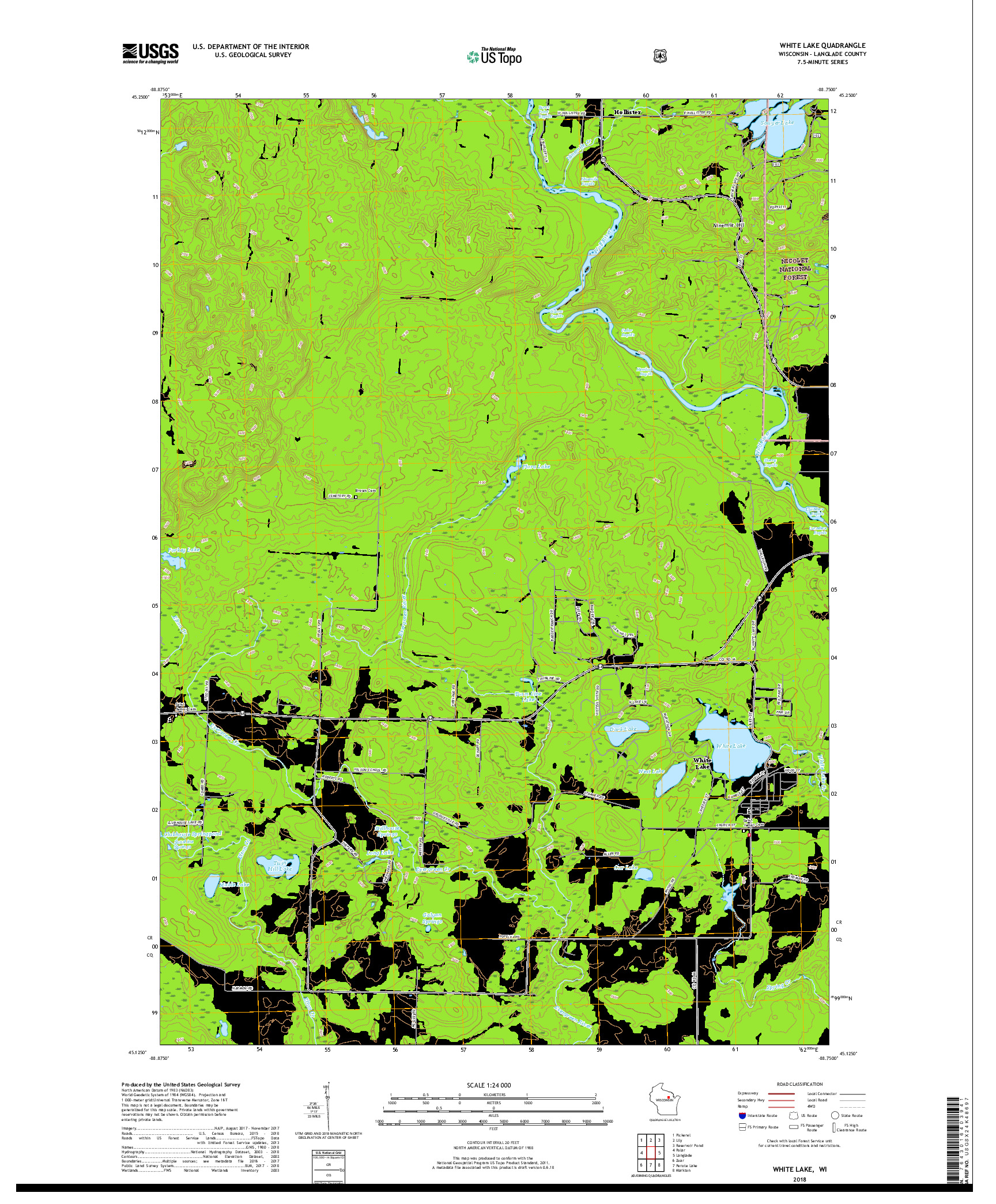 USGS US TOPO 7.5-MINUTE MAP FOR WHITE LAKE, WI 2018