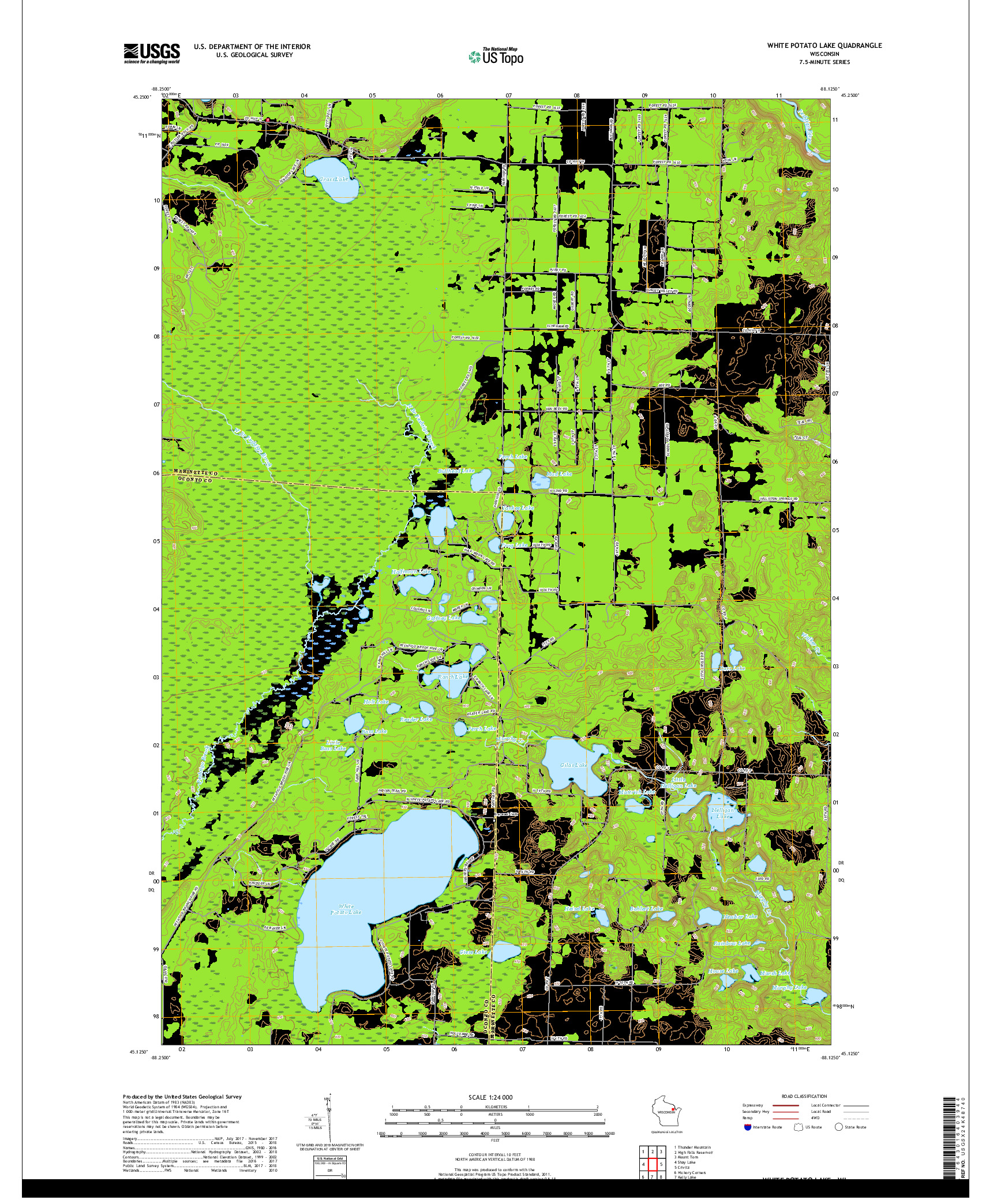 USGS US TOPO 7.5-MINUTE MAP FOR WHITE POTATO LAKE, WI 2018