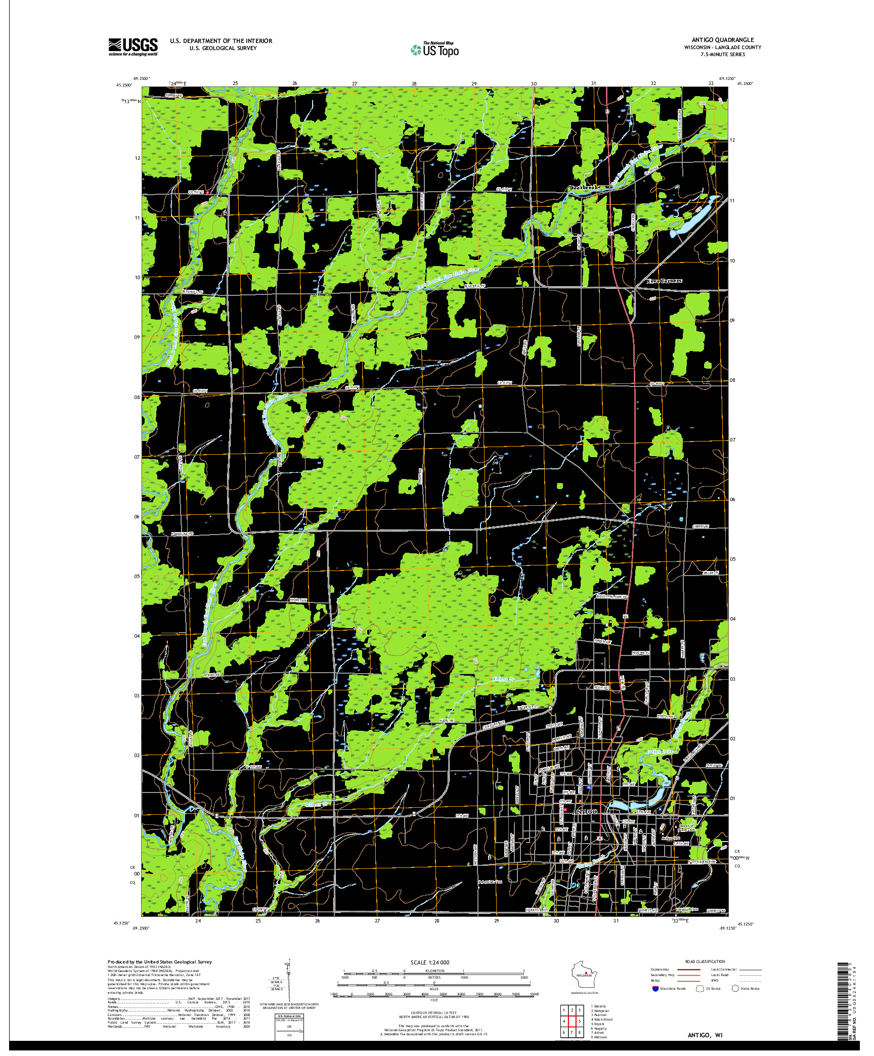 USGS US TOPO 7.5-MINUTE MAP FOR ANTIGO, WI 2018