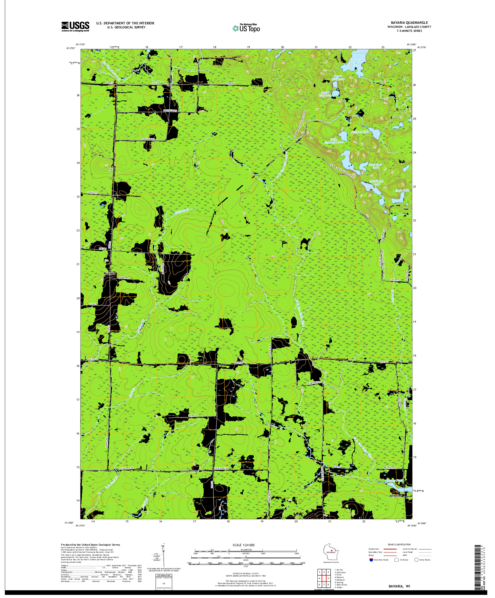 USGS US TOPO 7.5-MINUTE MAP FOR BAVARIA, WI 2018