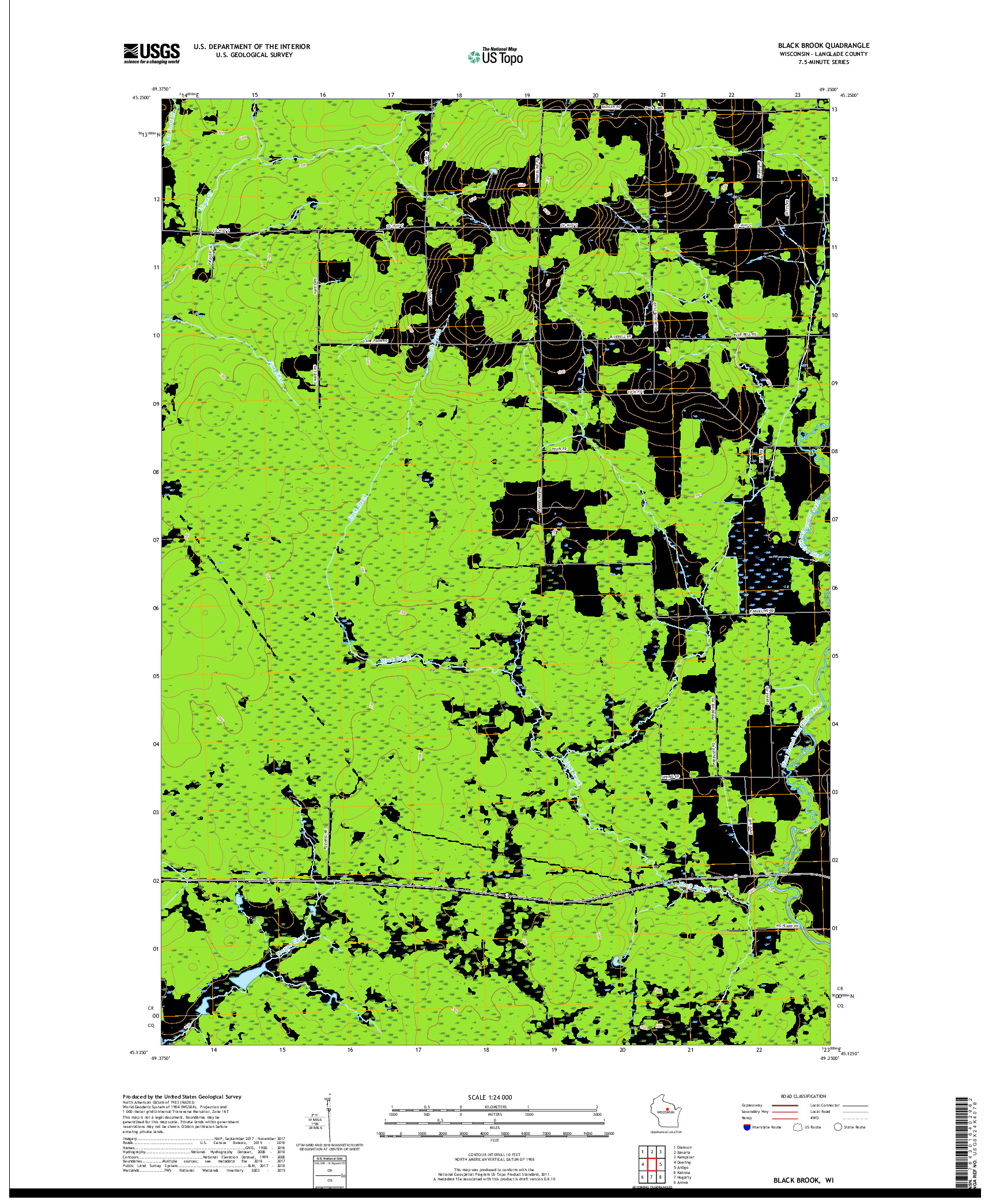 USGS US TOPO 7.5-MINUTE MAP FOR BLACK BROOK, WI 2018