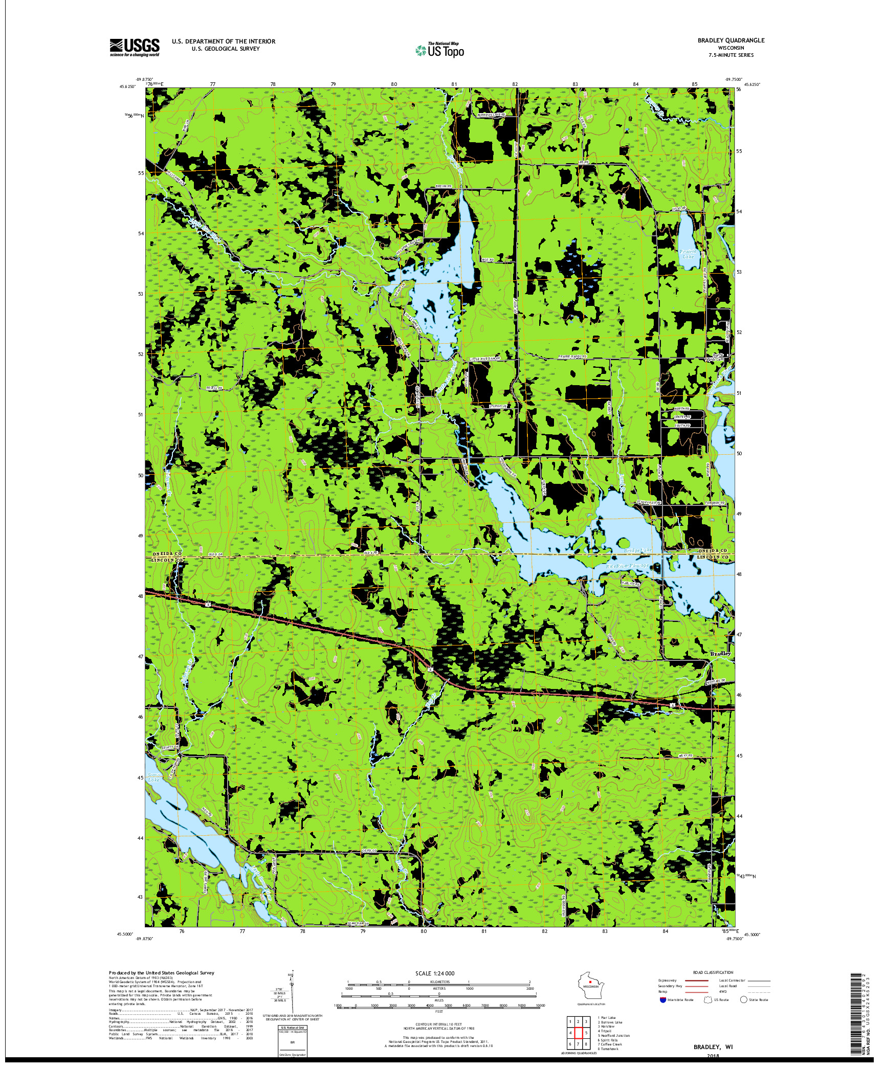 USGS US TOPO 7.5-MINUTE MAP FOR BRADLEY, WI 2018
