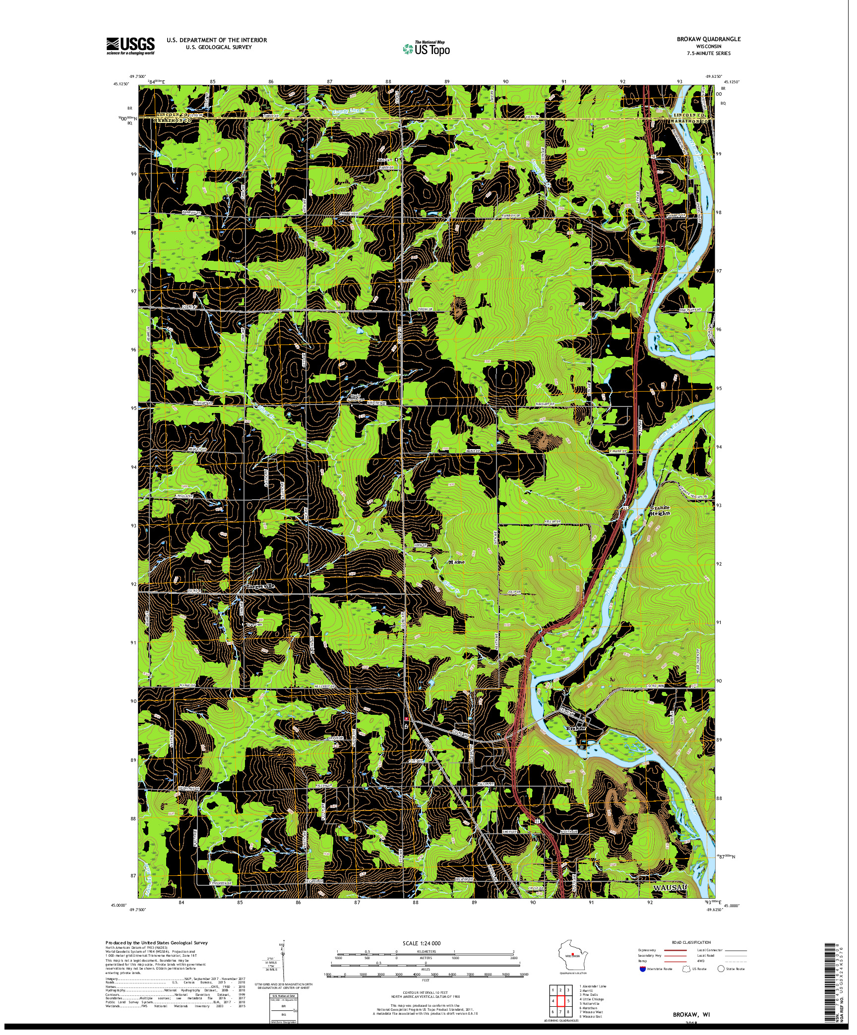 USGS US TOPO 7.5-MINUTE MAP FOR BROKAW, WI 2018