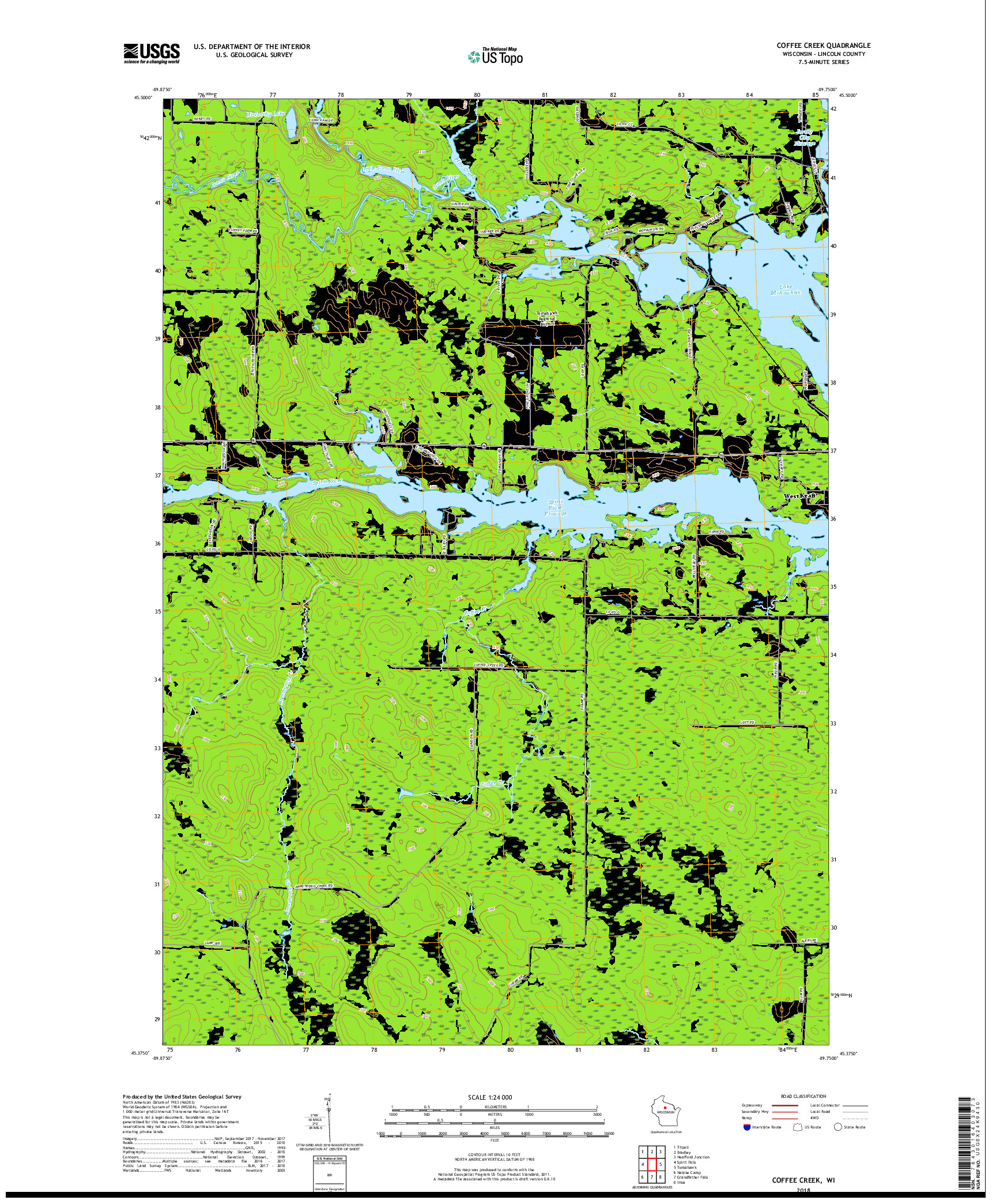 USGS US TOPO 7.5-MINUTE MAP FOR COFFEE CREEK, WI 2018