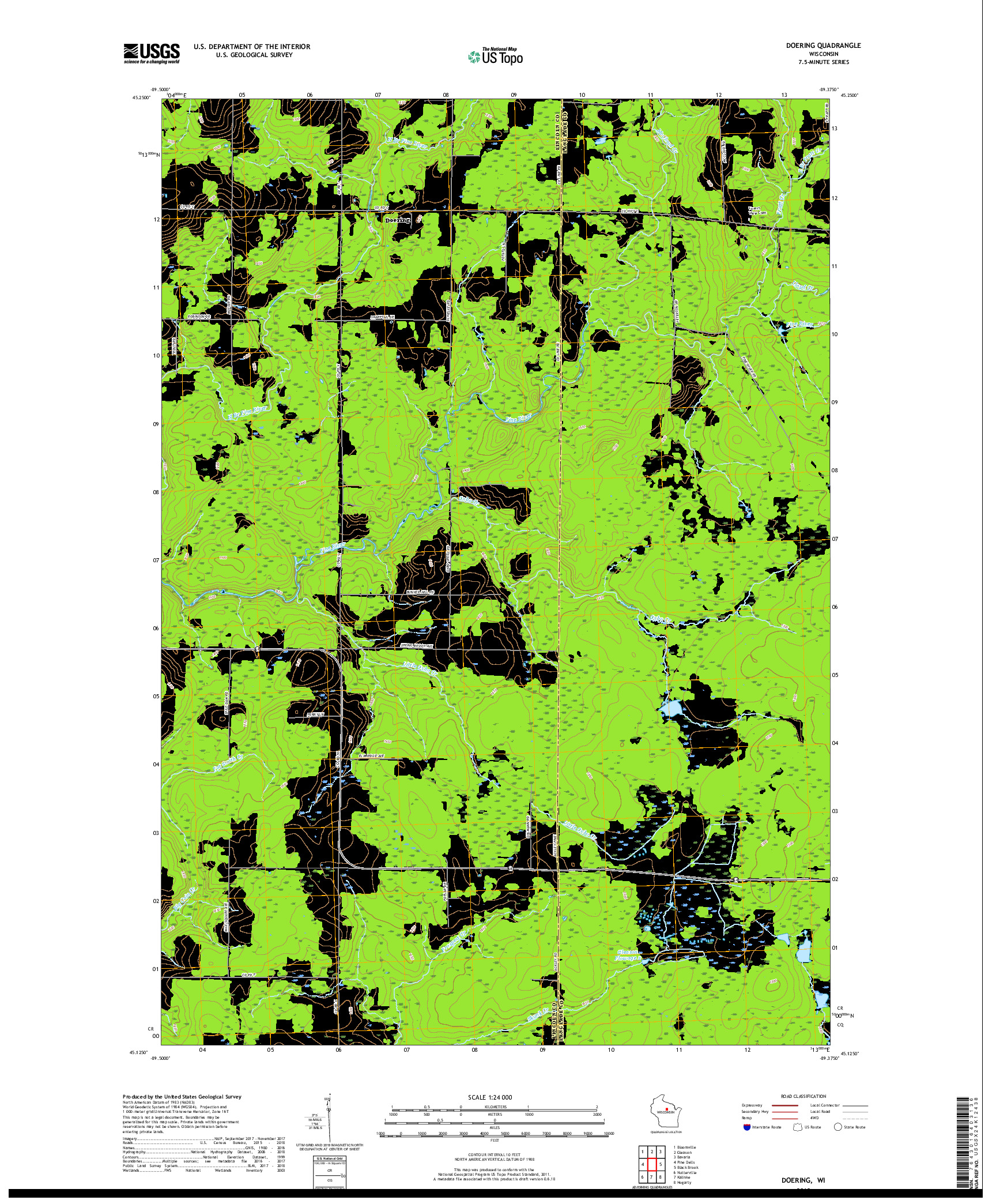 USGS US TOPO 7.5-MINUTE MAP FOR DOERING, WI 2018