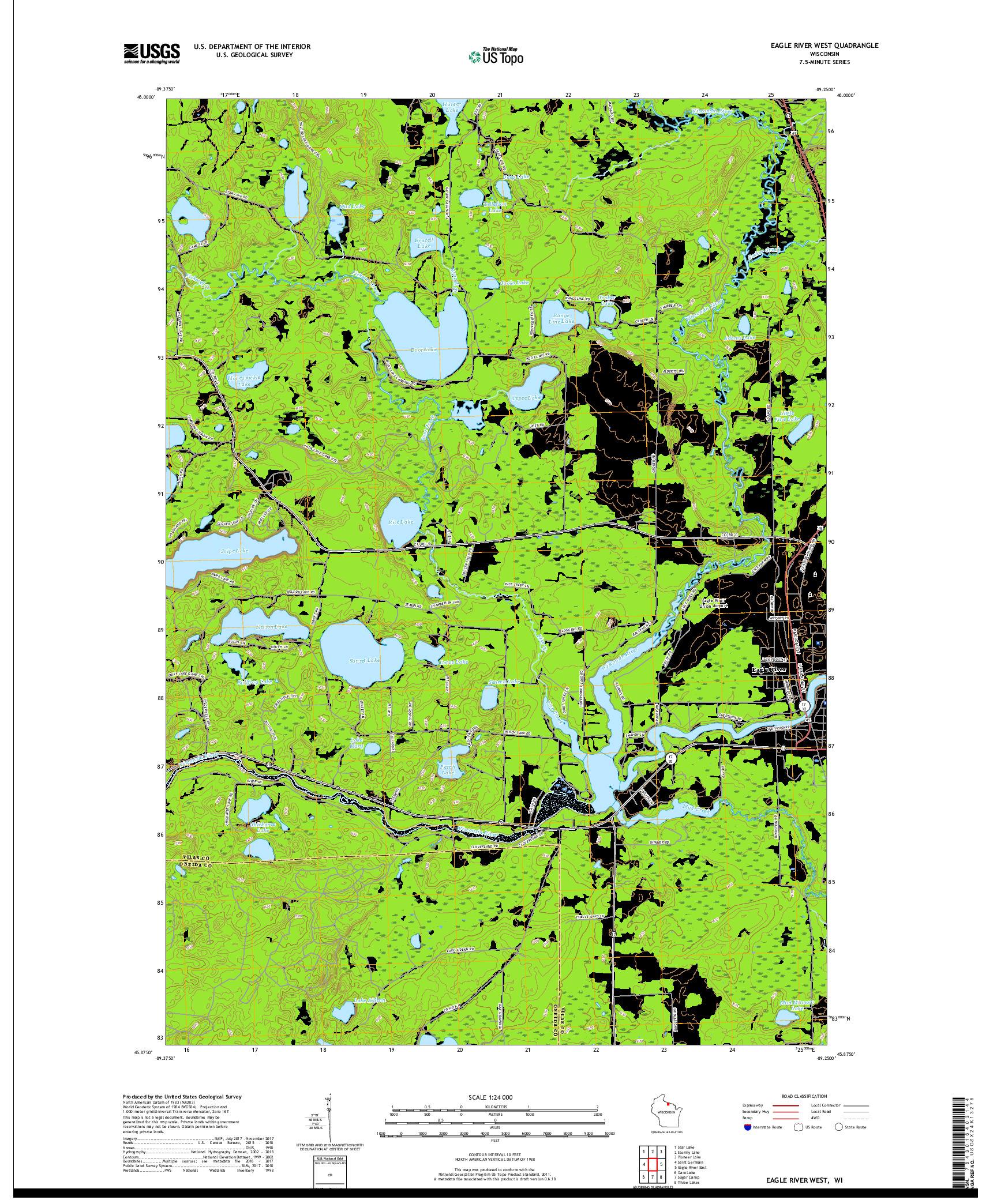 USGS US TOPO 7.5-MINUTE MAP FOR EAGLE RIVER WEST, WI 2018