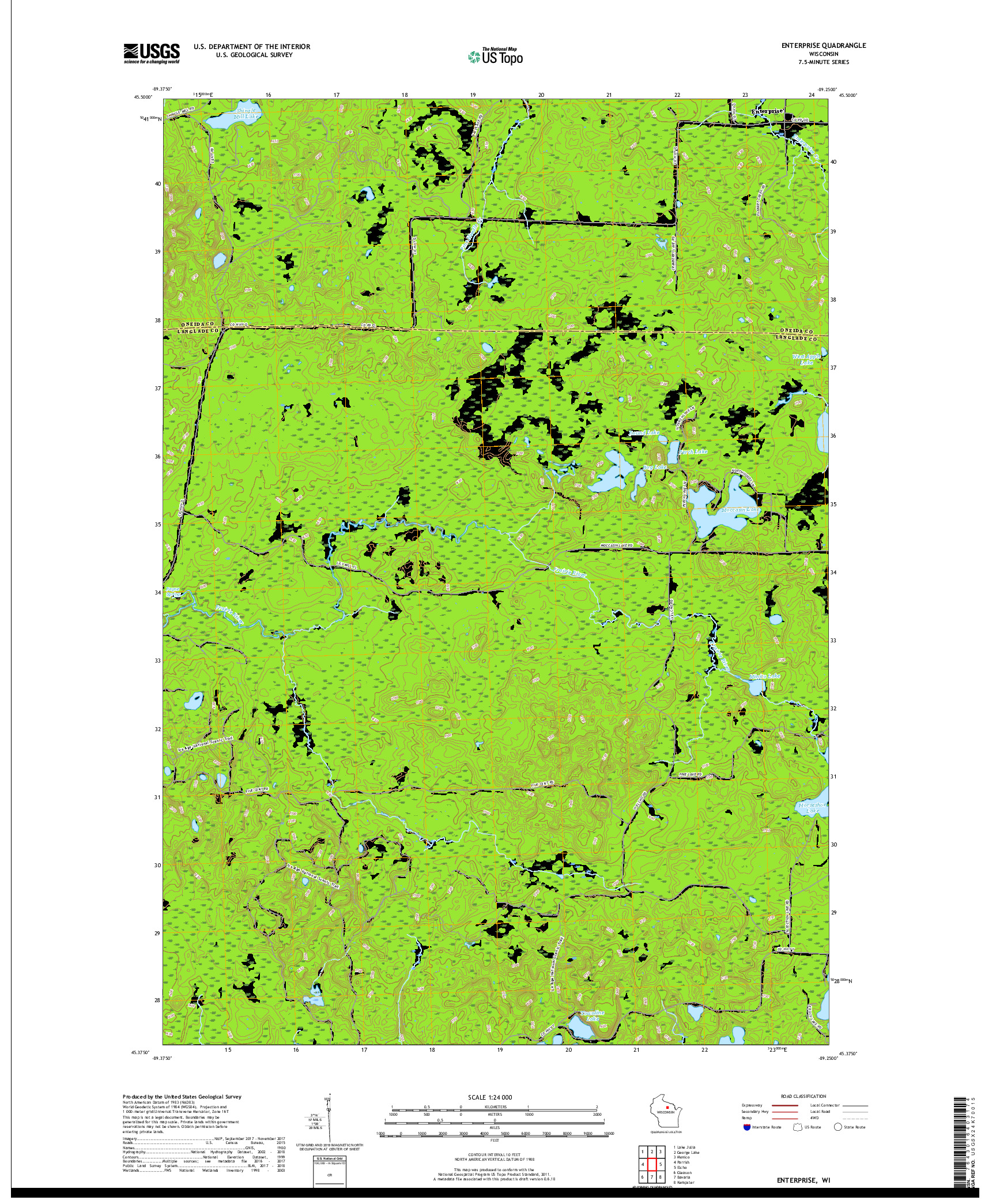 USGS US TOPO 7.5-MINUTE MAP FOR ENTERPRISE, WI 2018