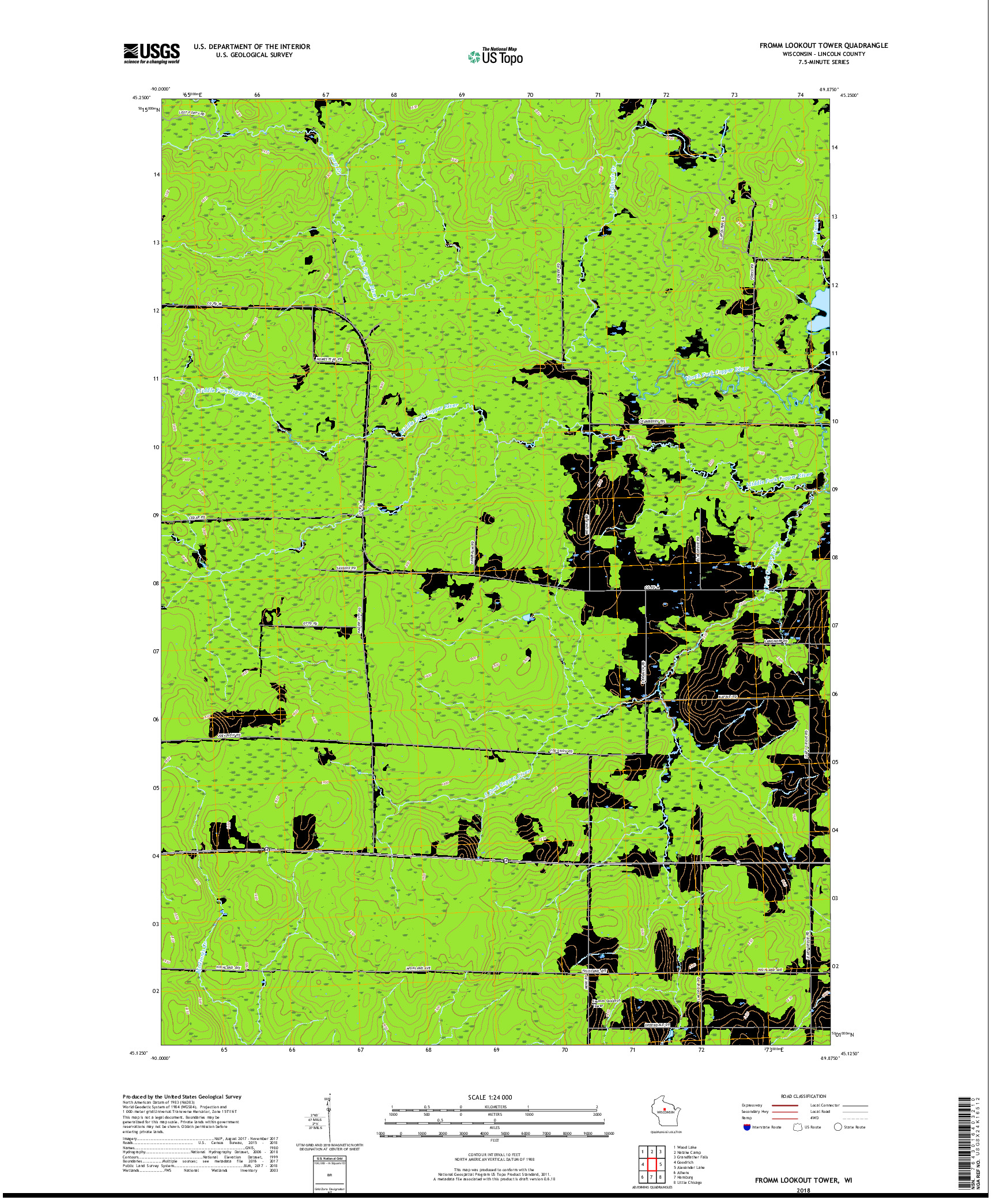 USGS US TOPO 7.5-MINUTE MAP FOR FROMM LOOKOUT TOWER, WI 2018