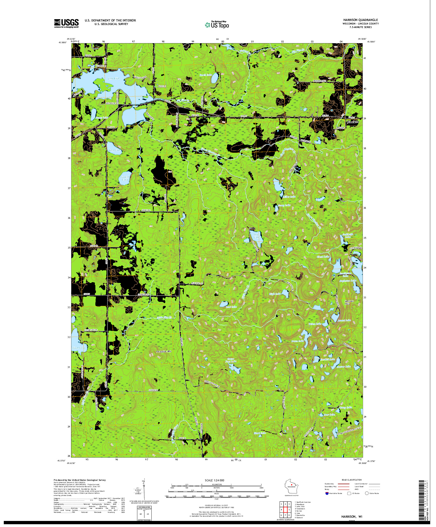 USGS US TOPO 7.5-MINUTE MAP FOR HARRISON, WI 2018
