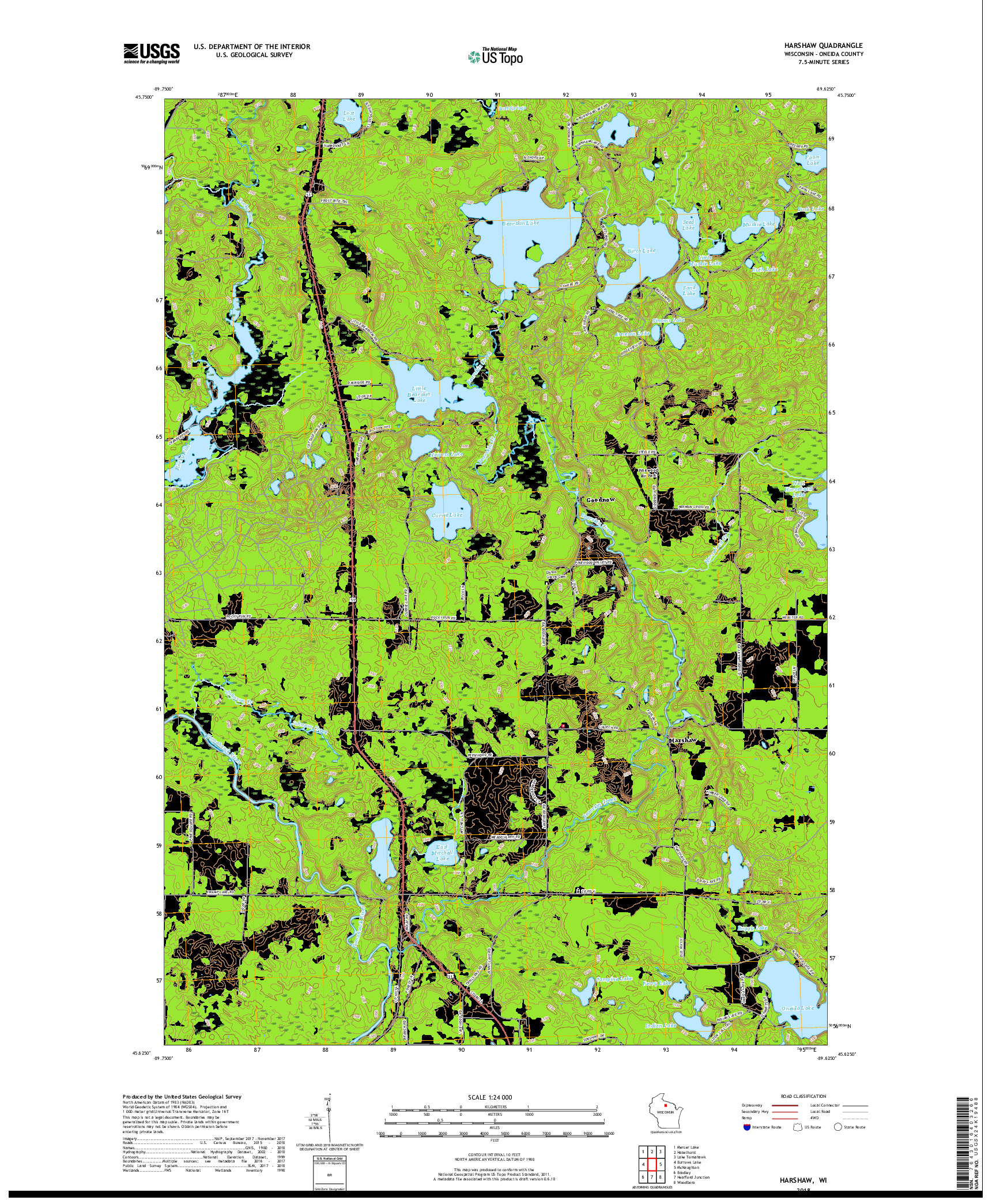 USGS US TOPO 7.5-MINUTE MAP FOR HARSHAW, WI 2018