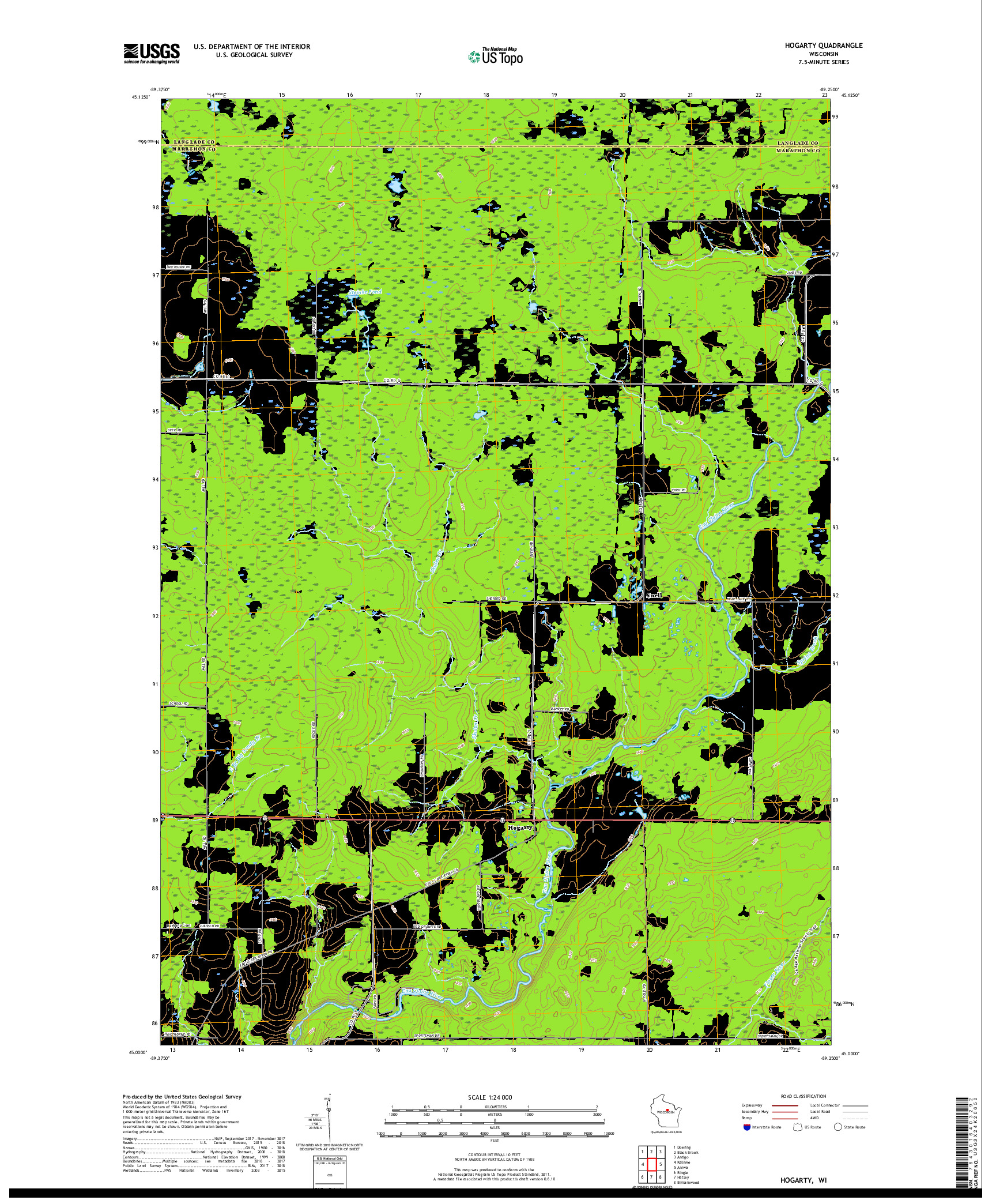 USGS US TOPO 7.5-MINUTE MAP FOR HOGARTY, WI 2018