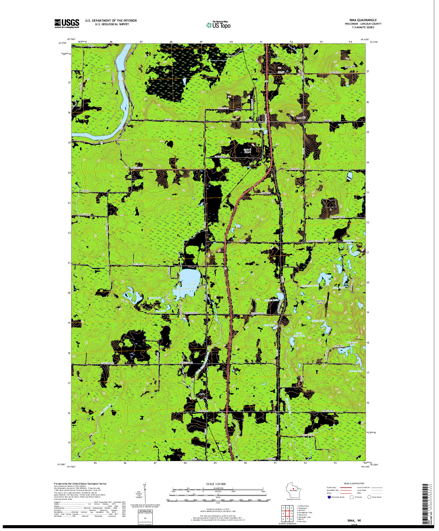 USGS US TOPO 7.5-MINUTE MAP FOR IRMA, WI 2018