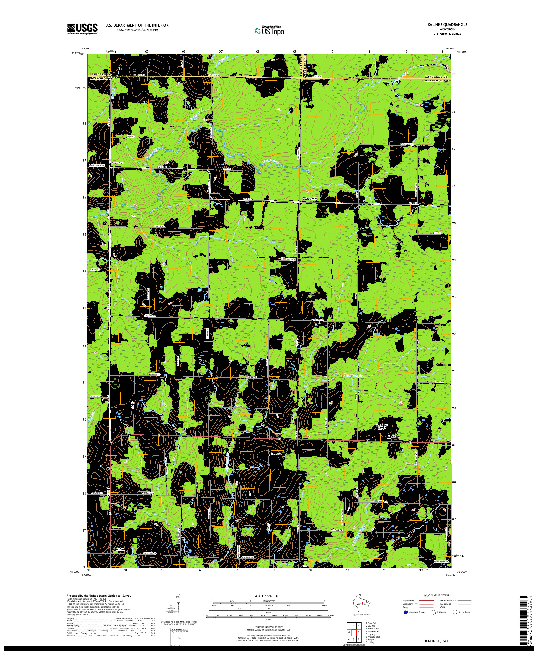 USGS US TOPO 7.5-MINUTE MAP FOR KALINKE, WI 2018