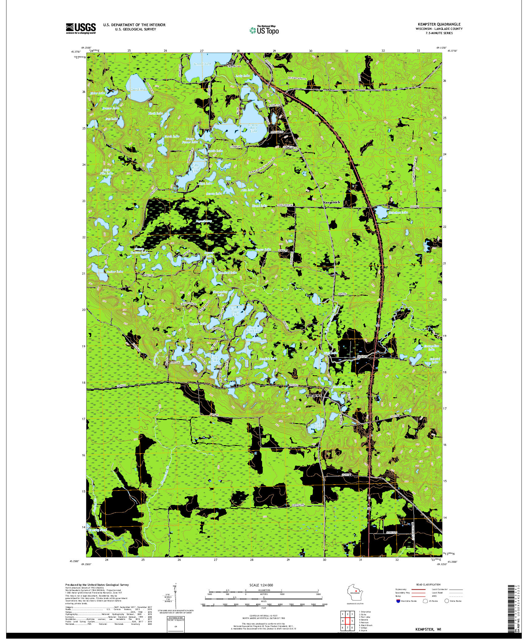 USGS US TOPO 7.5-MINUTE MAP FOR KEMPSTER, WI 2018
