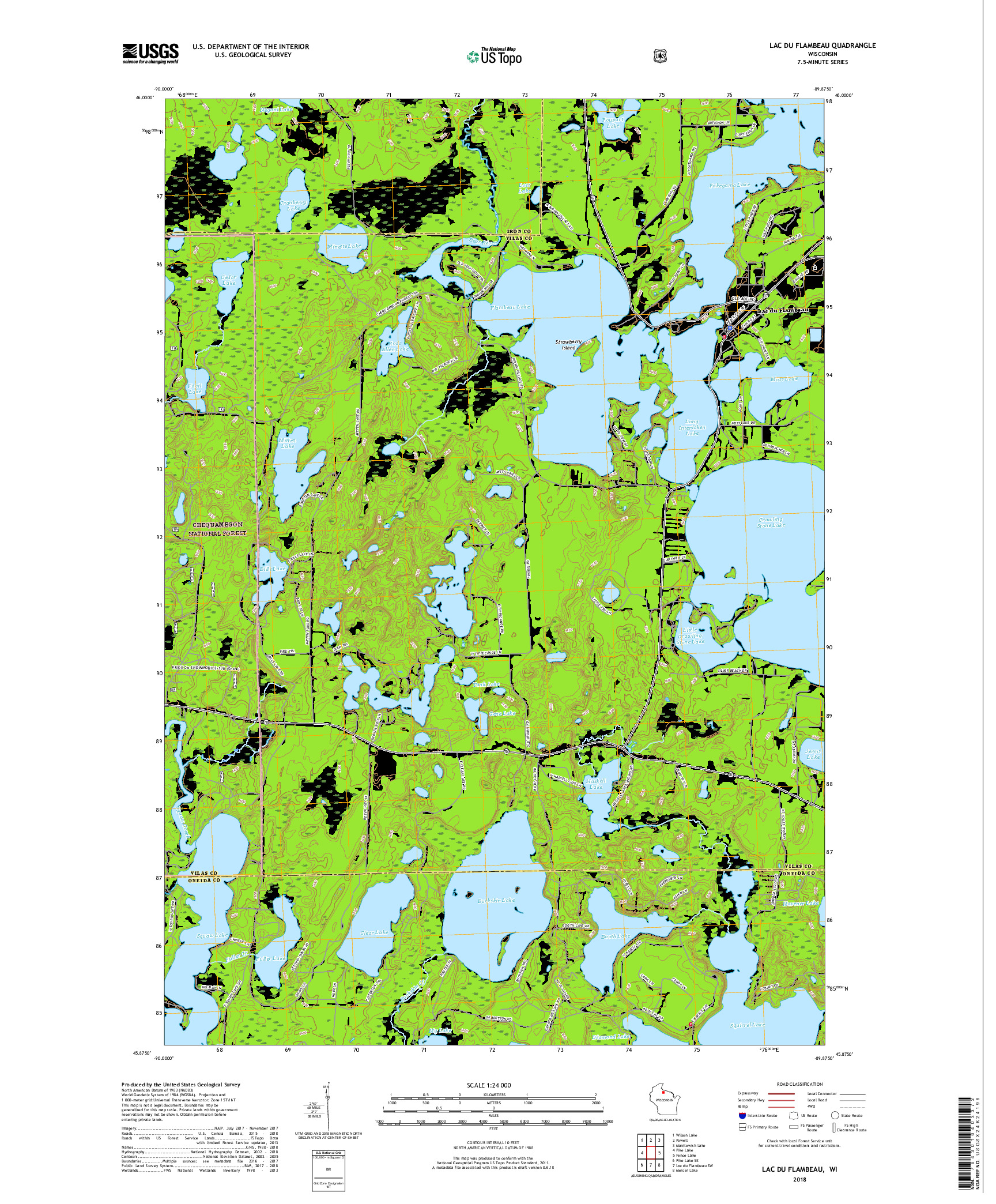 USGS US TOPO 7.5-MINUTE MAP FOR LAC DU FLAMBEAU, WI 2018