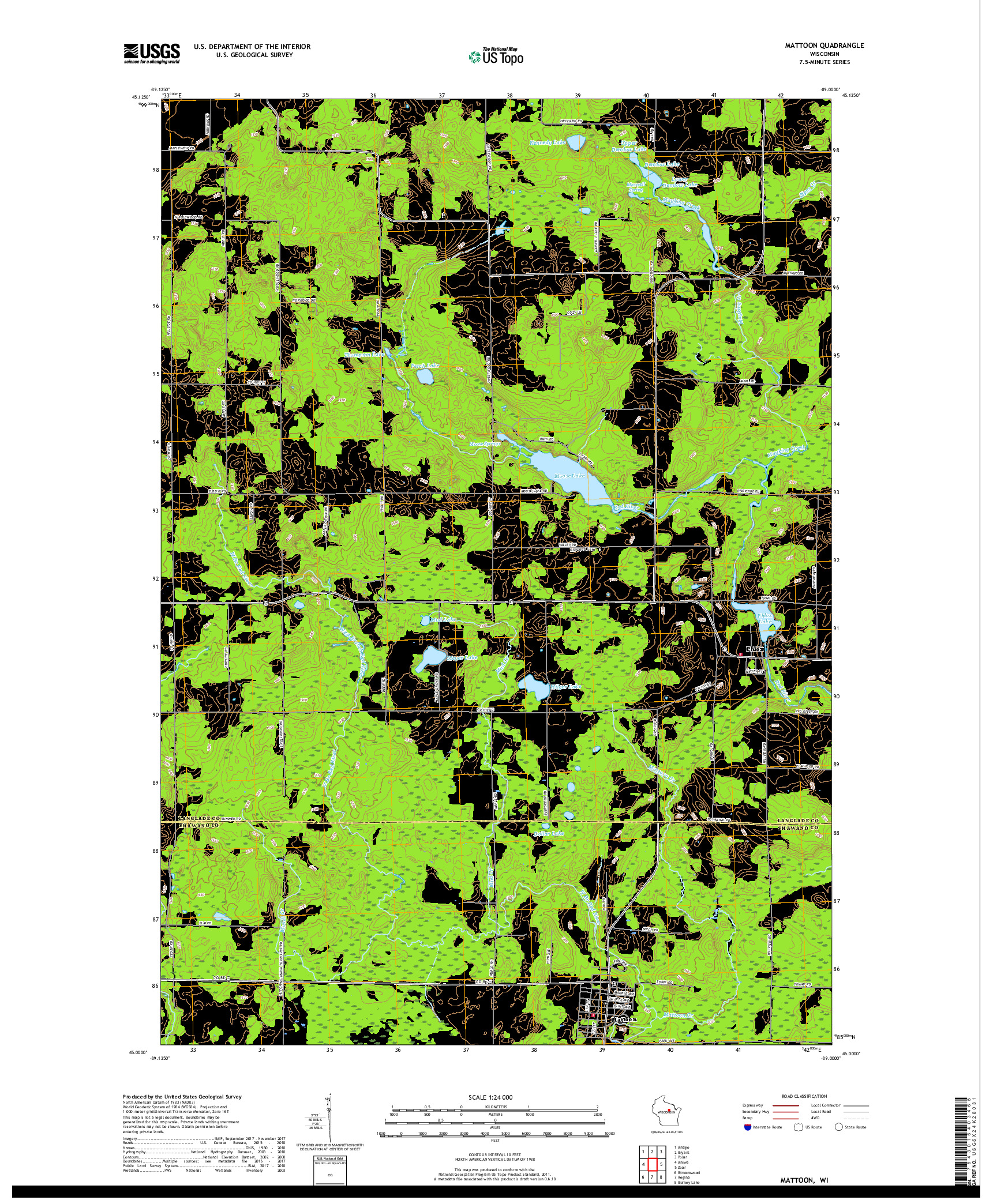 USGS US TOPO 7.5-MINUTE MAP FOR MATTOON, WI 2018