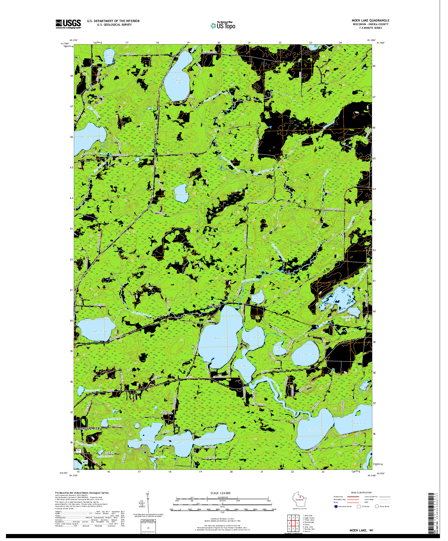 USGS US TOPO 7.5-MINUTE MAP FOR MOEN LAKE, WI 2018