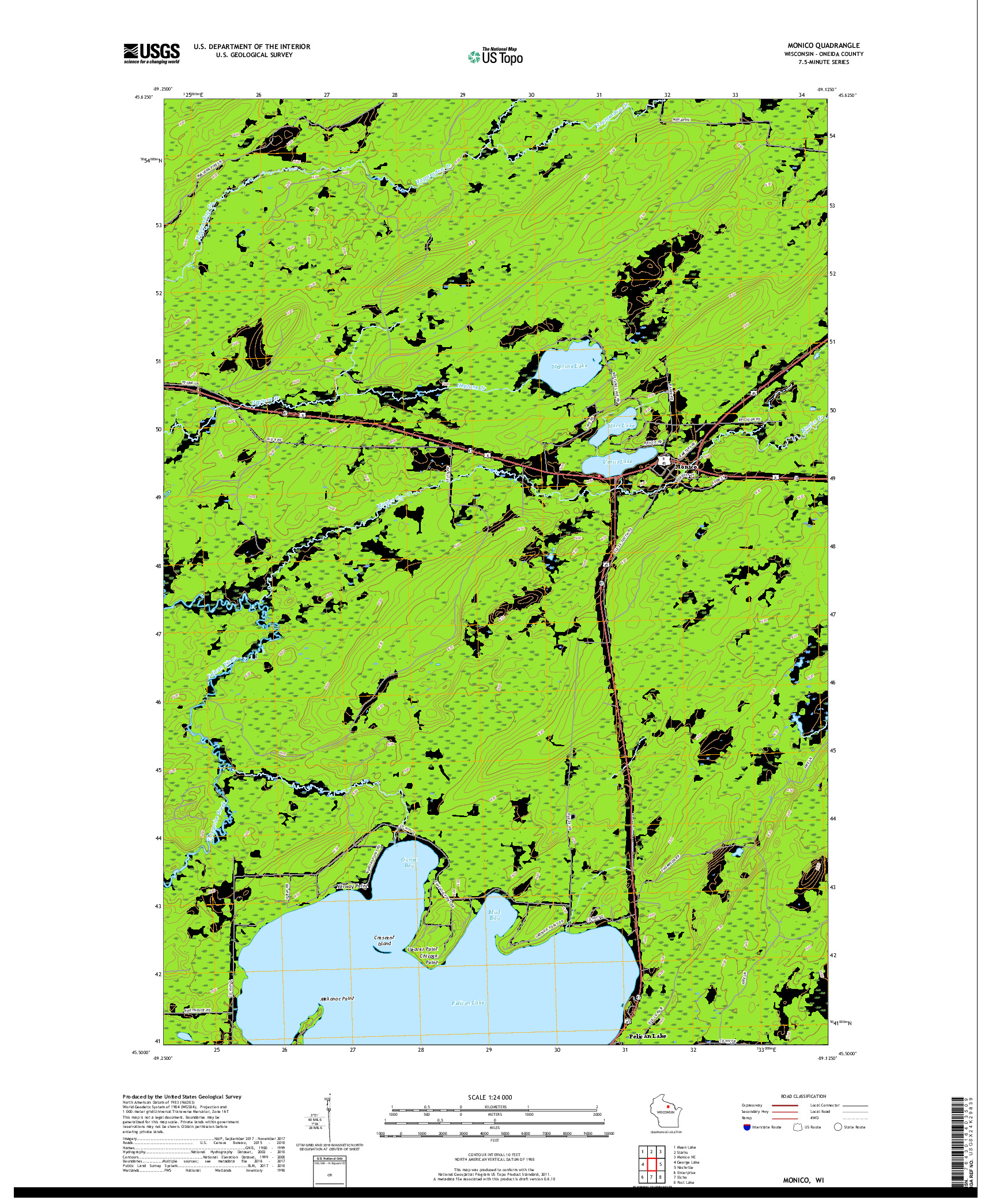 USGS US TOPO 7.5-MINUTE MAP FOR MONICO, WI 2018