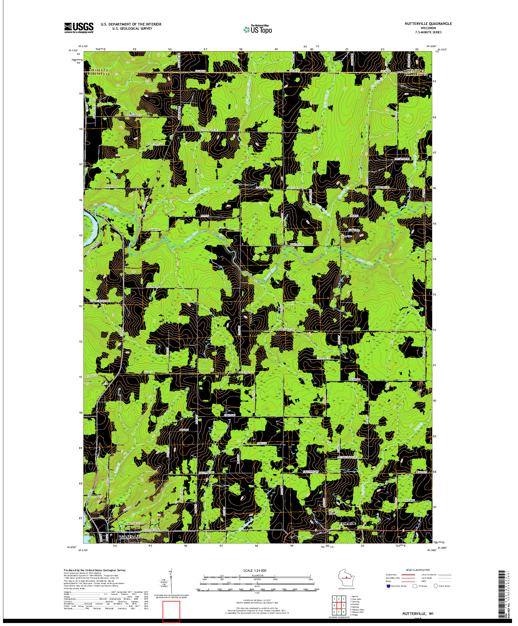 USGS US TOPO 7.5-MINUTE MAP FOR NUTTERVILLE, WI 2018