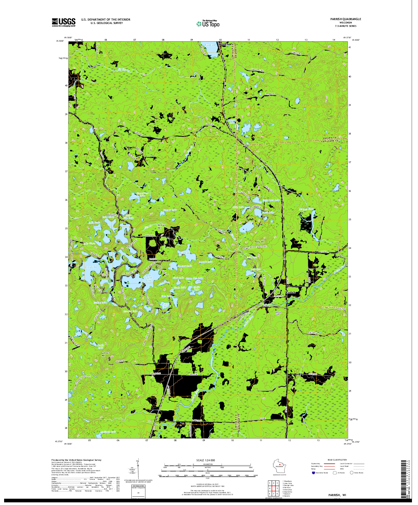 USGS US TOPO 7.5-MINUTE MAP FOR PARRISH, WI 2018