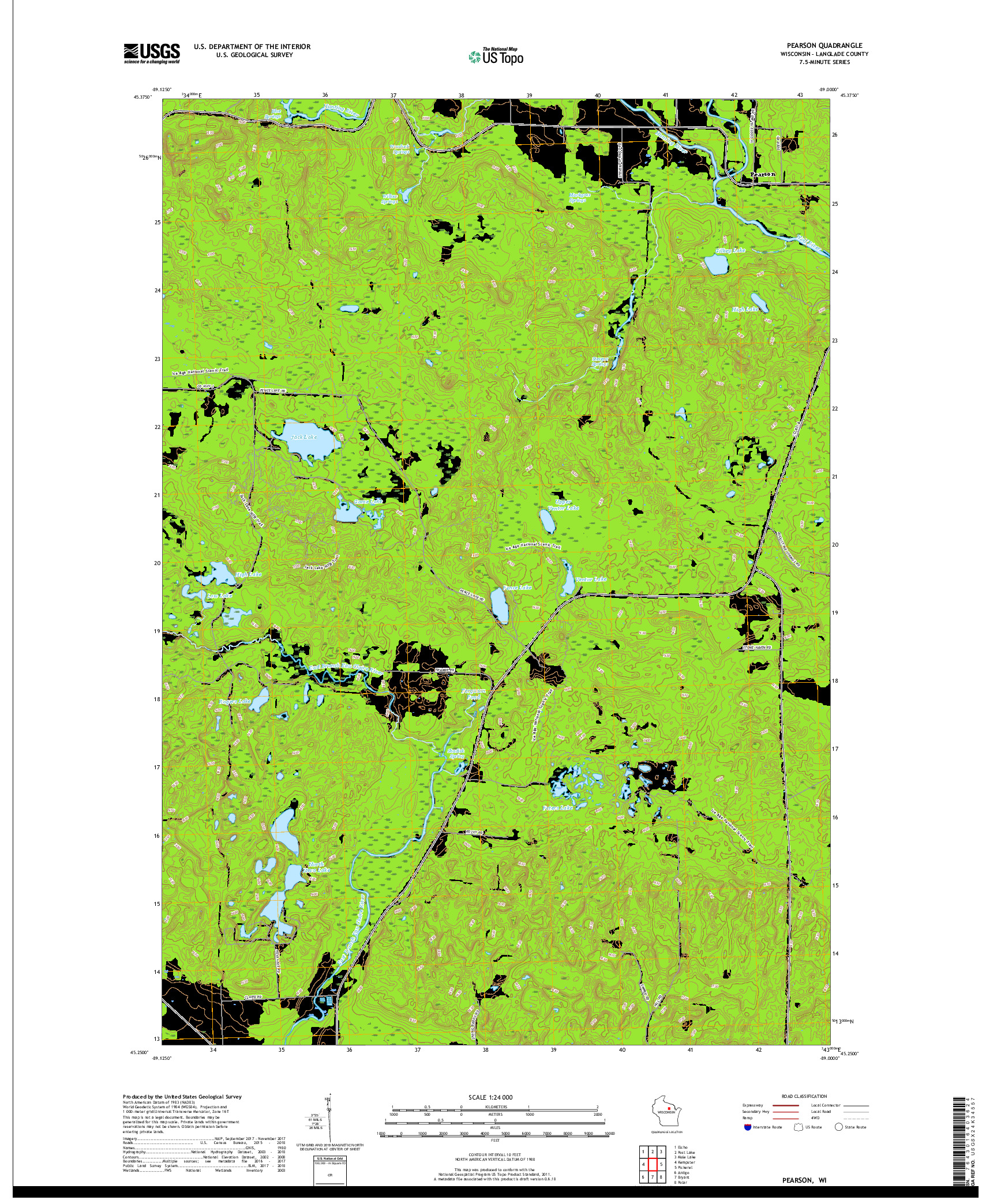 USGS US TOPO 7.5-MINUTE MAP FOR PEARSON, WI 2018