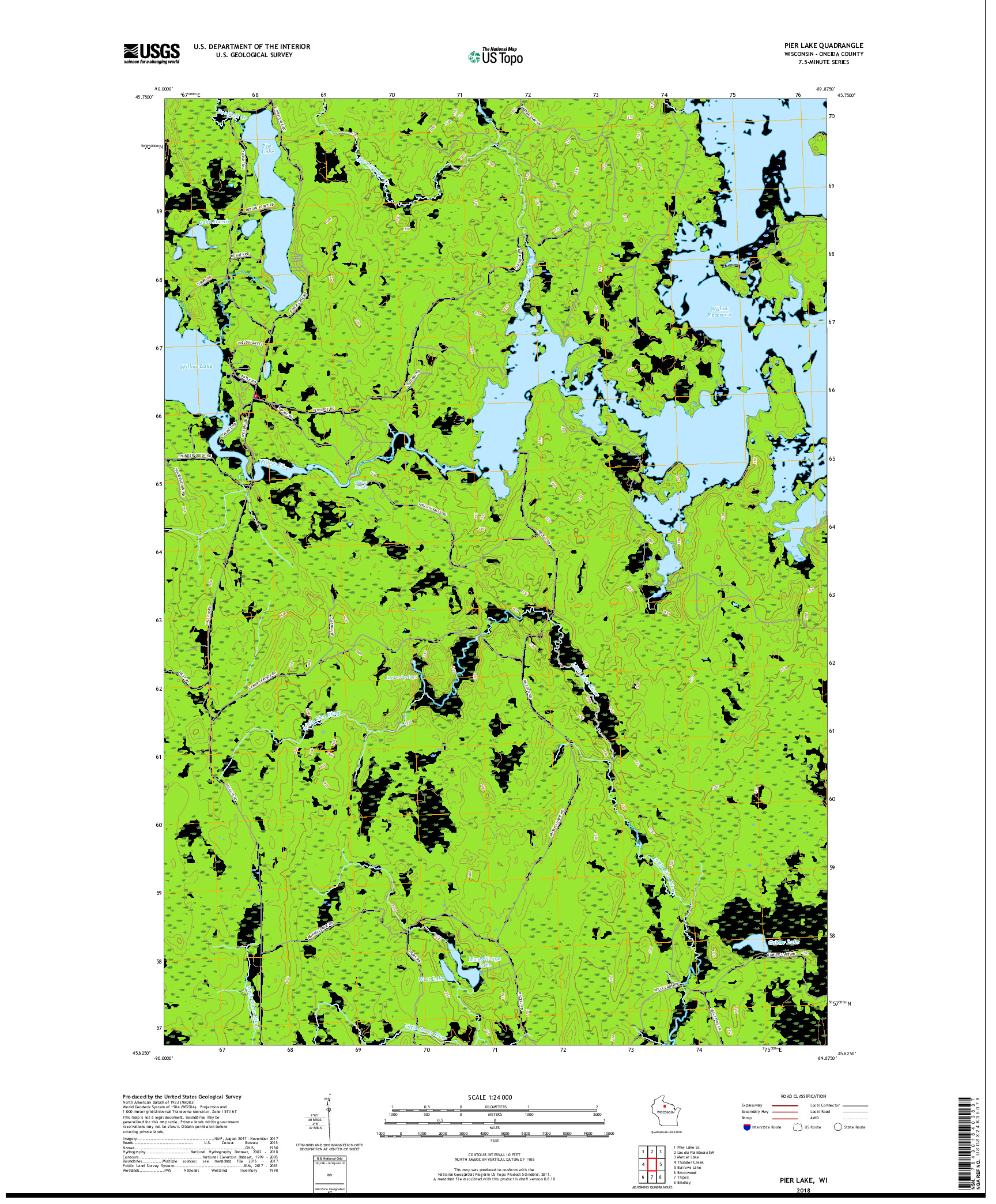 USGS US TOPO 7.5-MINUTE MAP FOR PIER LAKE, WI 2018