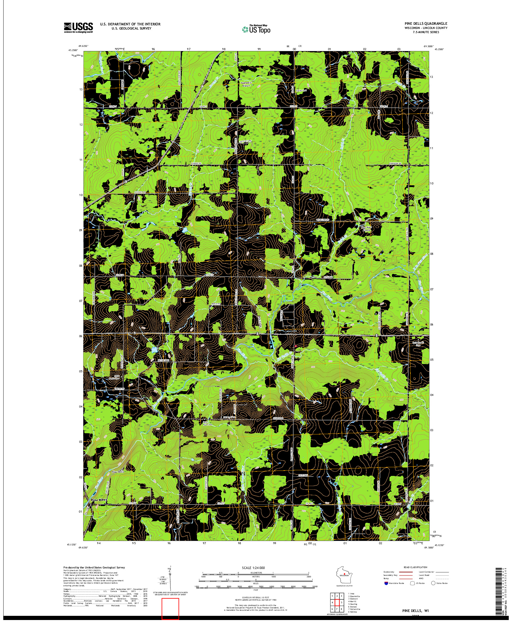 USGS US TOPO 7.5-MINUTE MAP FOR PINE DELLS, WI 2018