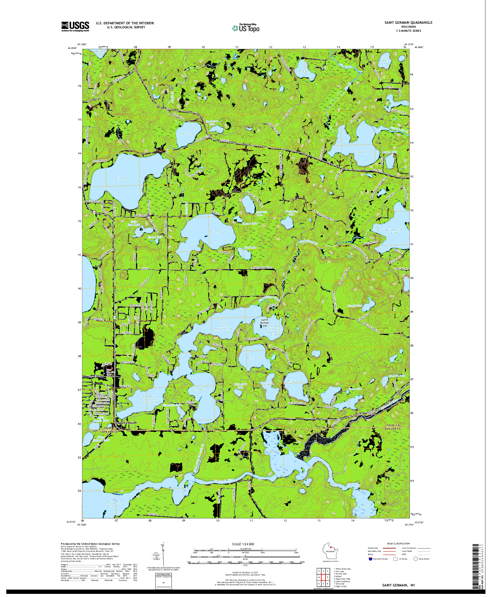 USGS US TOPO 7.5-MINUTE MAP FOR SAINT GERMAIN, WI 2018