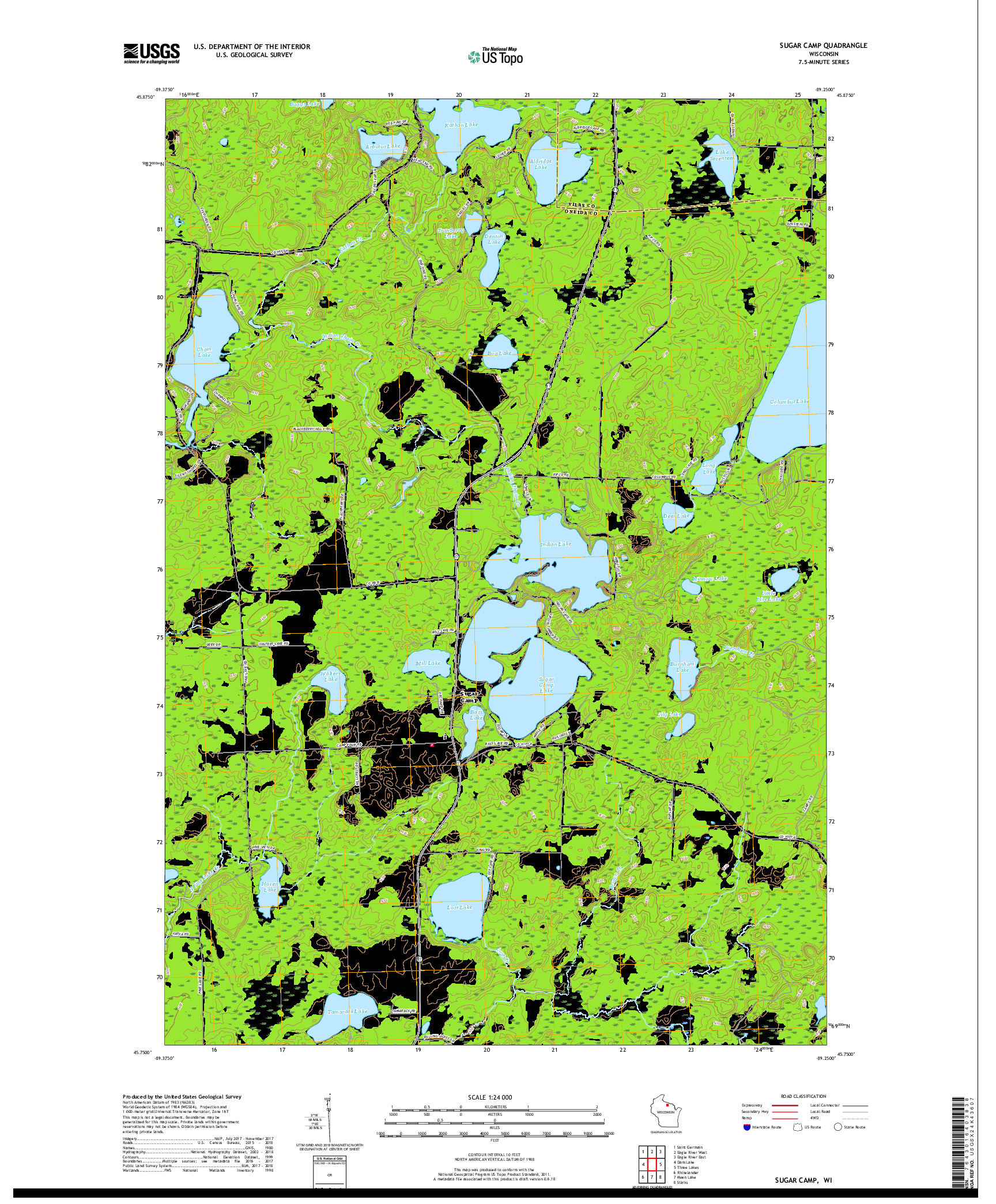 USGS US TOPO 7.5-MINUTE MAP FOR SUGAR CAMP, WI 2018