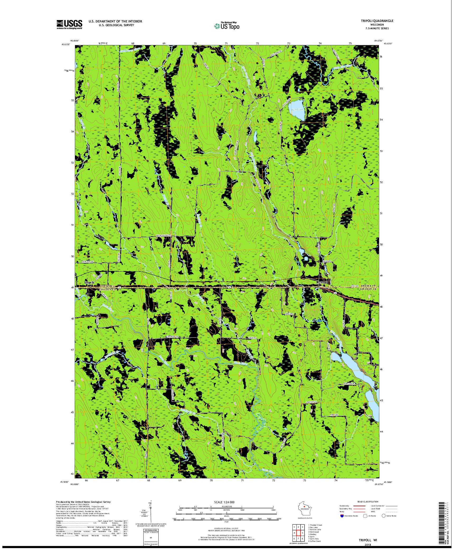 USGS US TOPO 7.5-MINUTE MAP FOR TRIPOLI, WI 2018