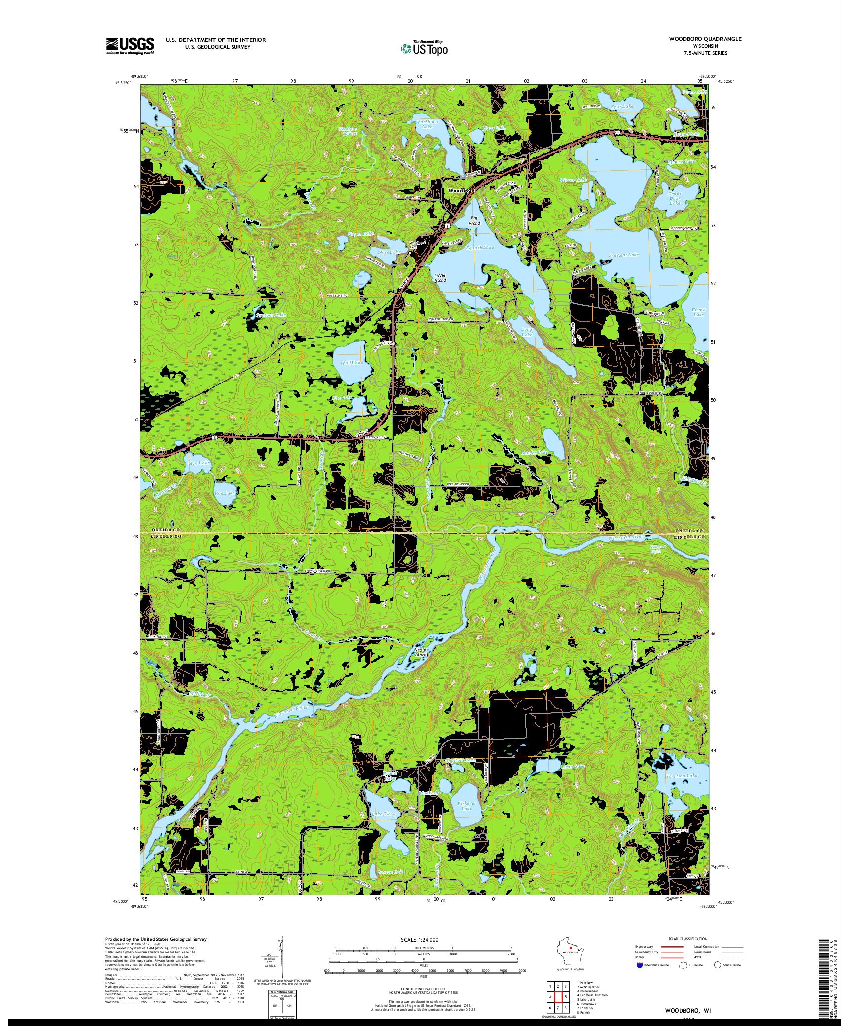 USGS US TOPO 7.5-MINUTE MAP FOR WOODBORO, WI 2018