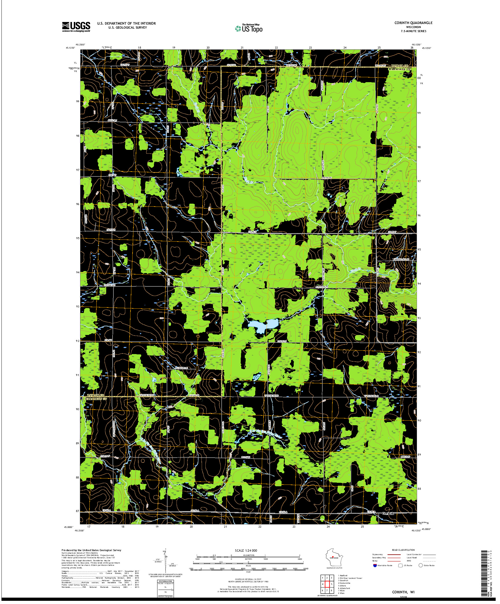 USGS US TOPO 7.5-MINUTE MAP FOR CORINTH, WI 2018