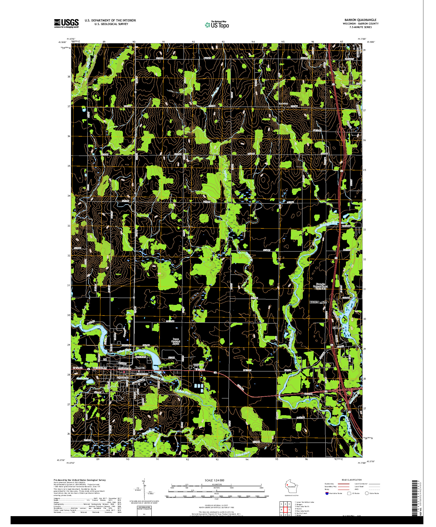 USGS US TOPO 7.5-MINUTE MAP FOR BARRON, WI 2018